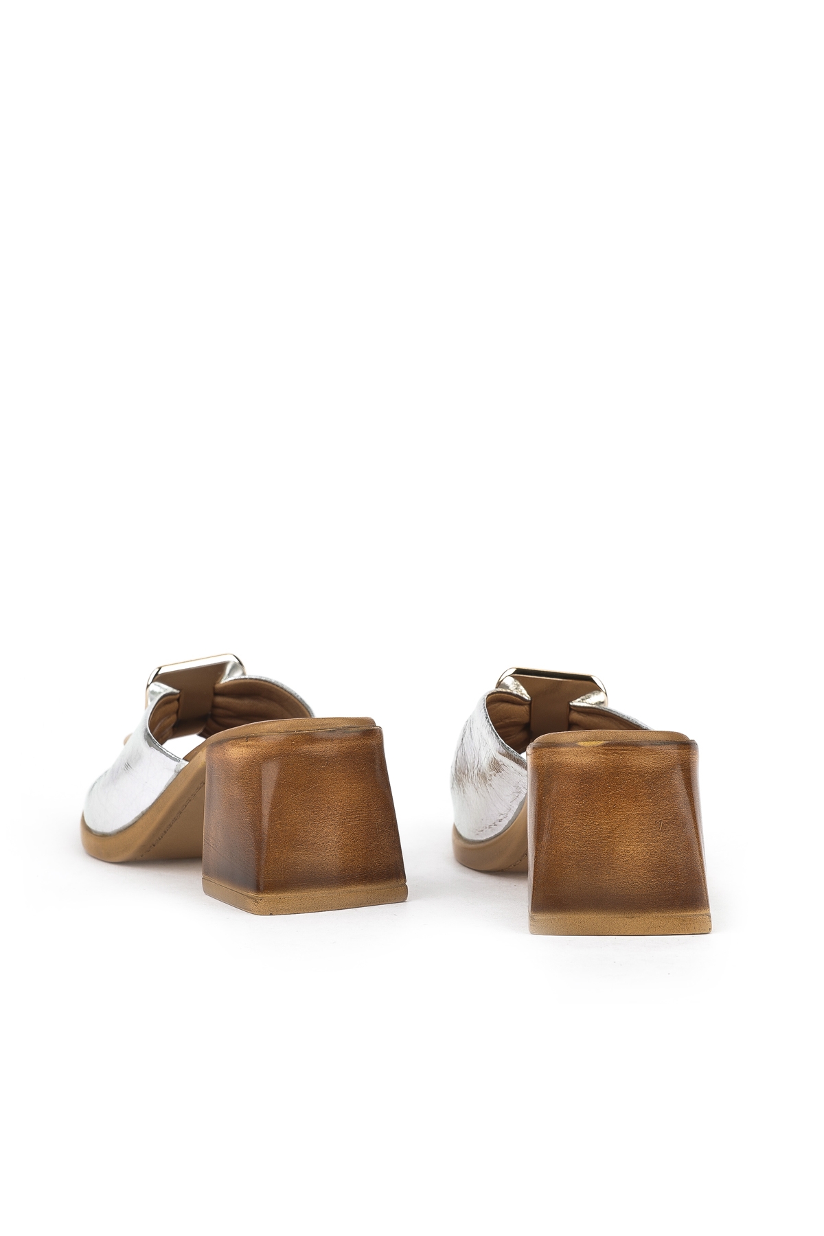 Kadın Hakiki Deri Topuklu Terlik 151992Z19008 Gümüş - Görsel 4