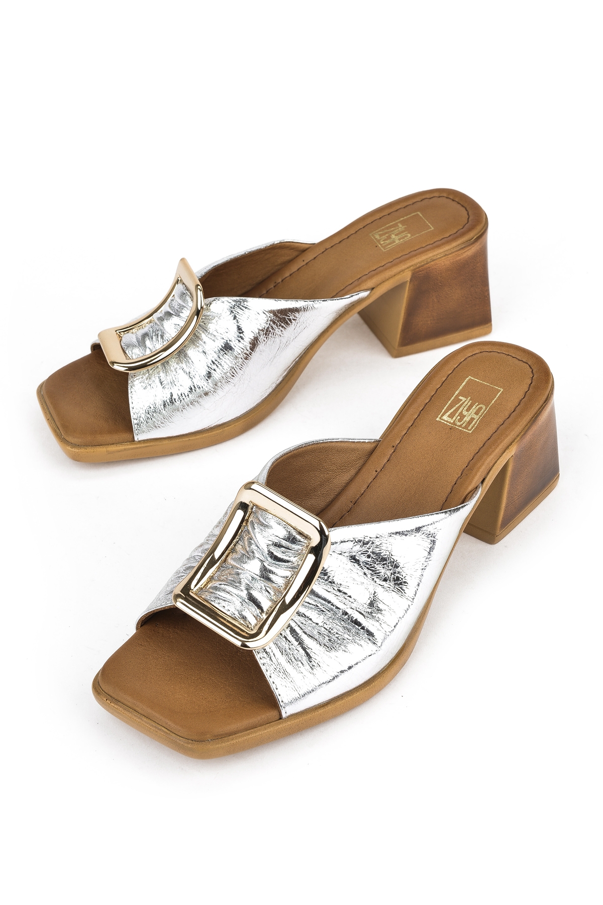 Kadın Hakiki Deri Topuklu Terlik 151992Z19008 Gümüş - Görsel 6