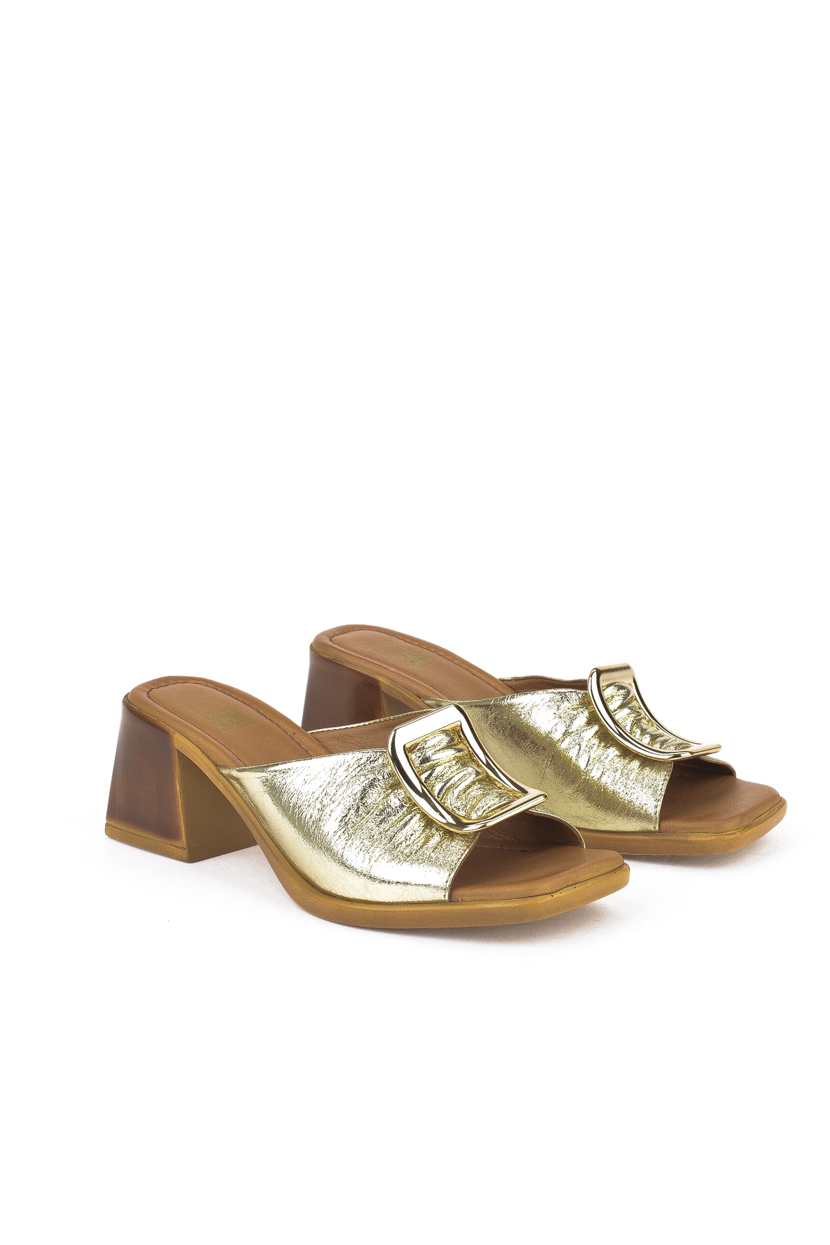 Kadın Hakiki Deri Topuklu Terlik 151992Z19008 Altın - Görsel 3