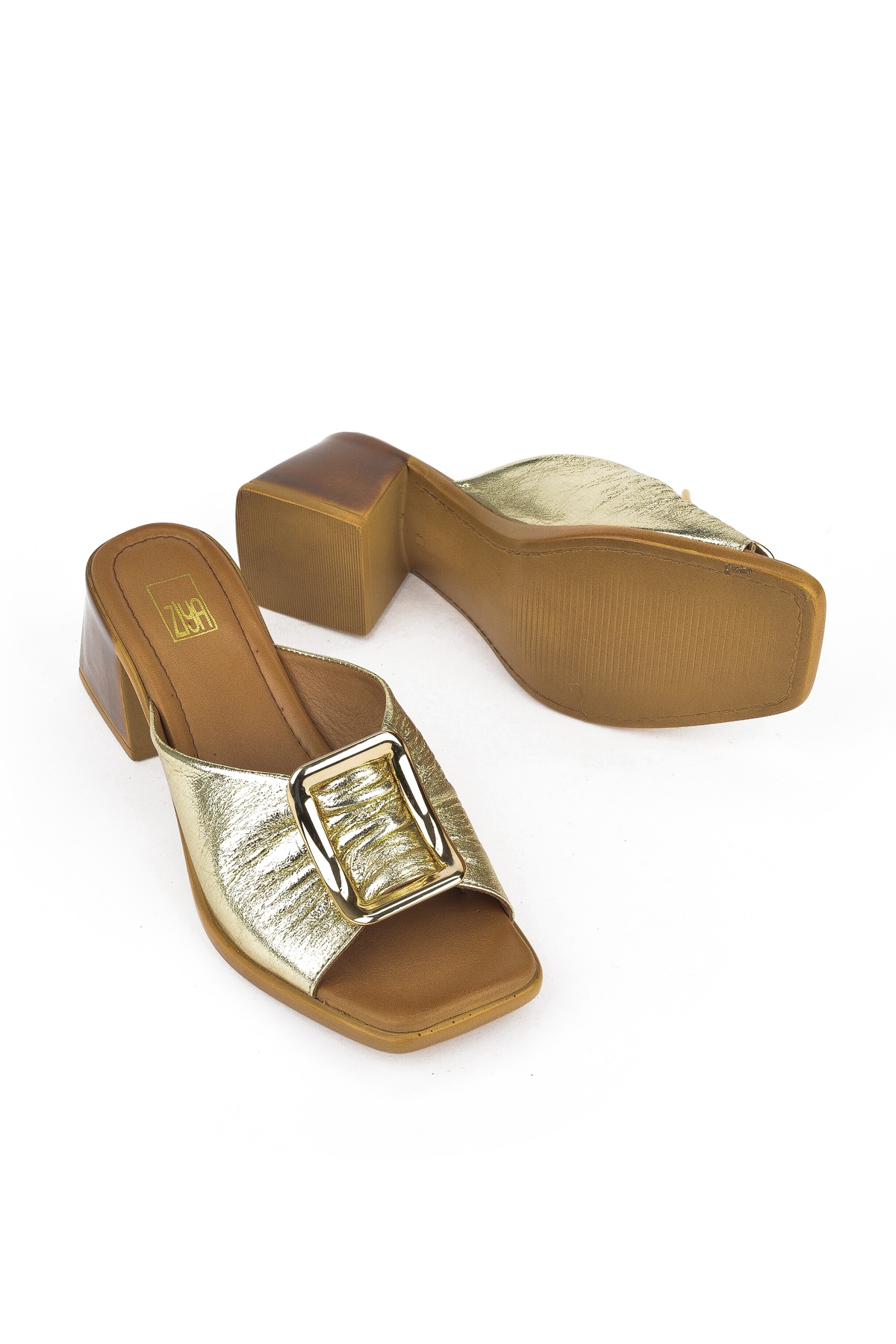 Kadın Hakiki Deri Topuklu Terlik 151992Z19008 Altın - Görsel 5