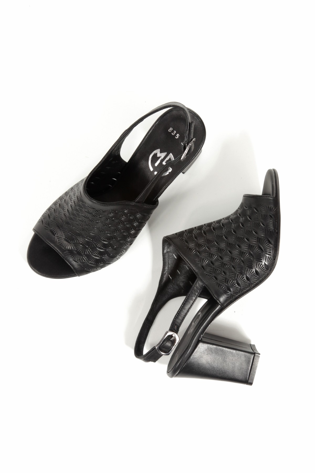 Villy Siyah Hakiki Deri Sandalet Asimetrik Topuklu Ayakkabı - Görsel 3