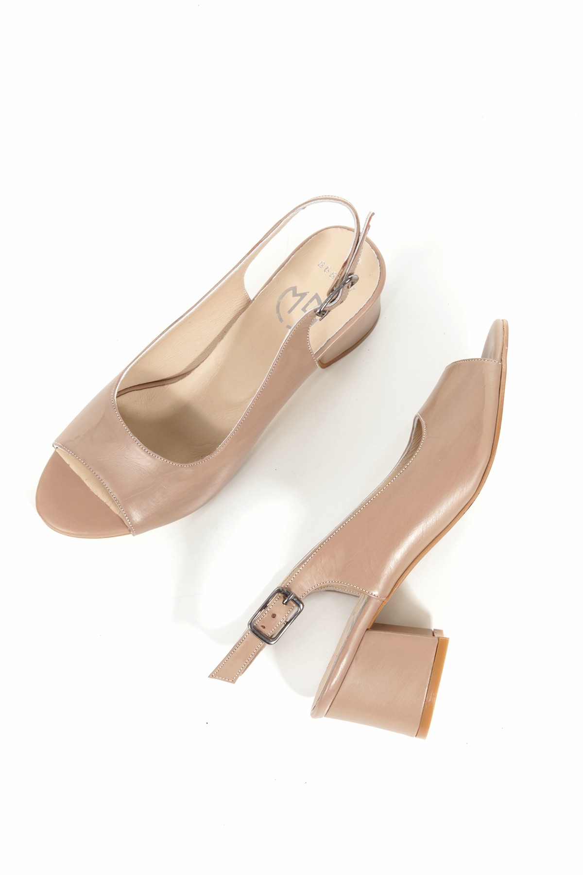 Jessi Vizon Renk Hakiki Deri Sandalet Kısa Kalın Topuklu Günlük Ayakkabı - Görsel 3