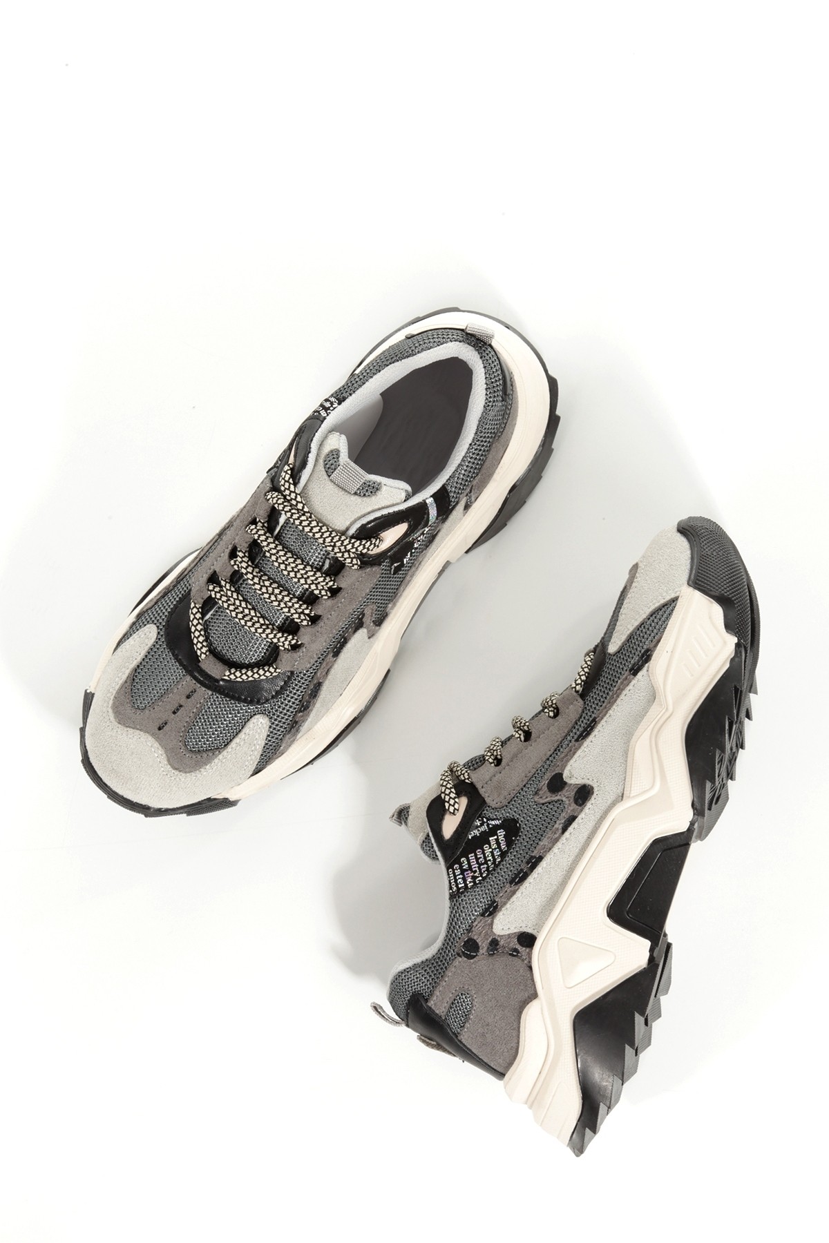 Leo Gri Leopar Sneaker Günlük Kadın Spor Ayakkabı - Görsel 3