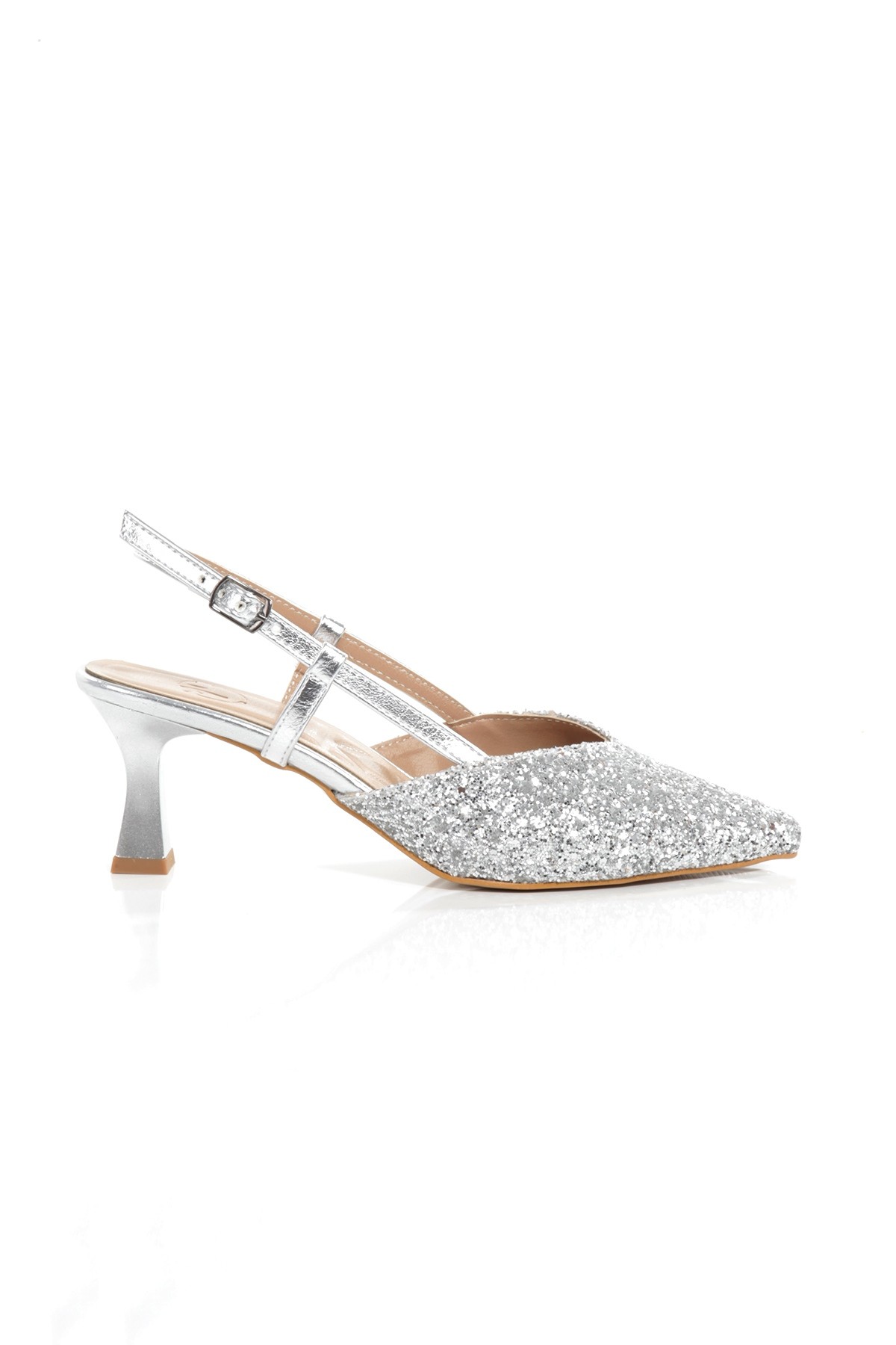 Paris S Gümüş Cam Kırığı Abiye Ayakkabı Kısa Topuklu Stiletto - Görsel 5