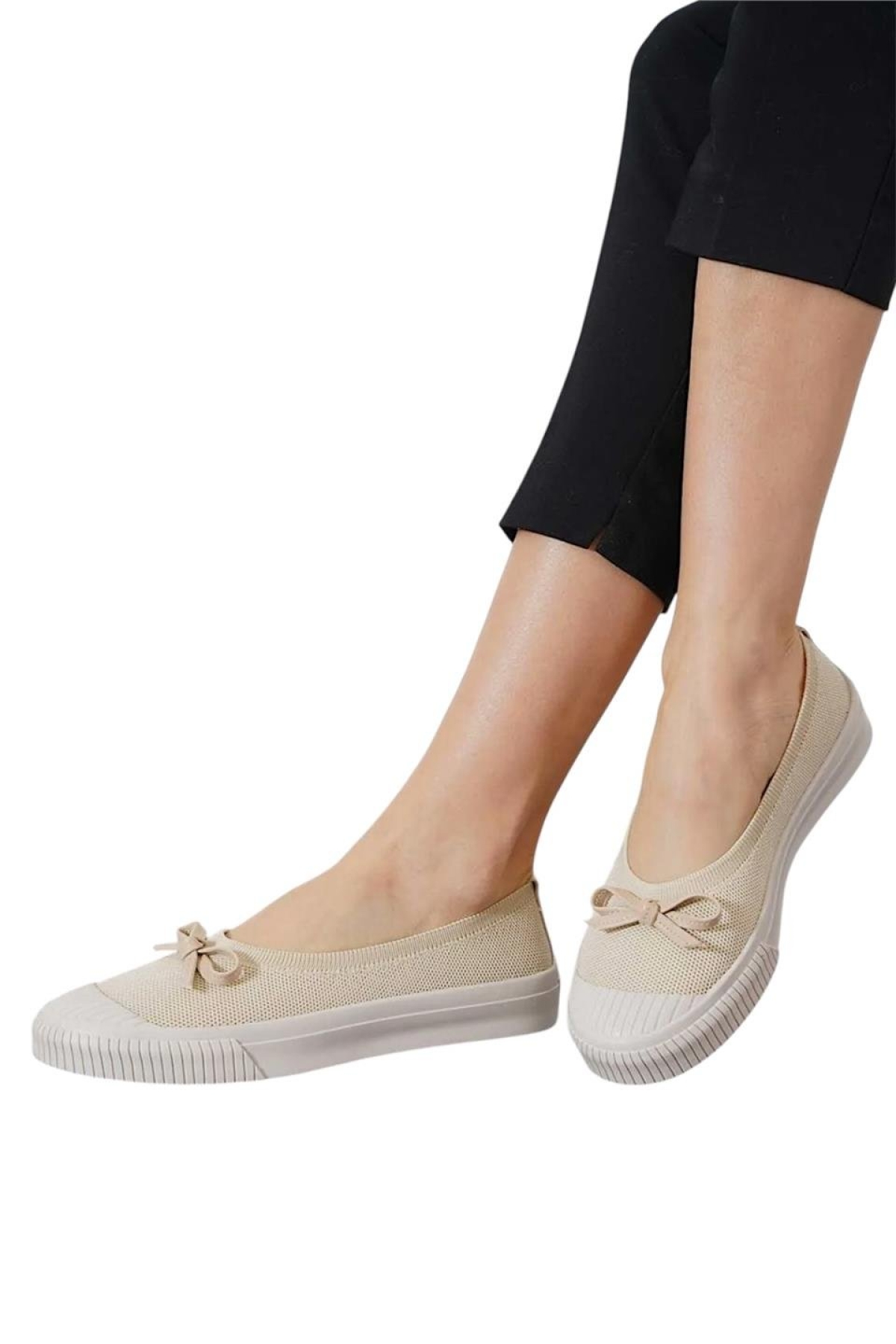 Liger Pembe Liger Fiyonklu Triko Kadın Babet Ayakkabı