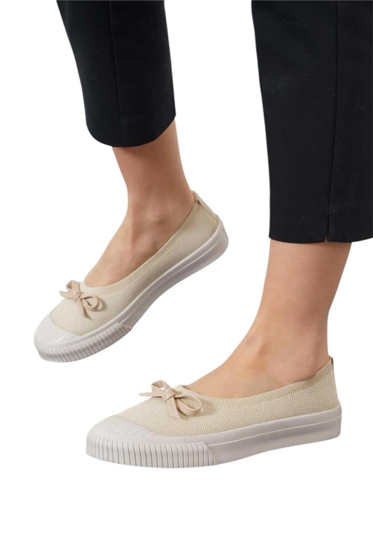 Liger Pembe Liger Fiyonklu Triko Kadın Babet Ayakkabı