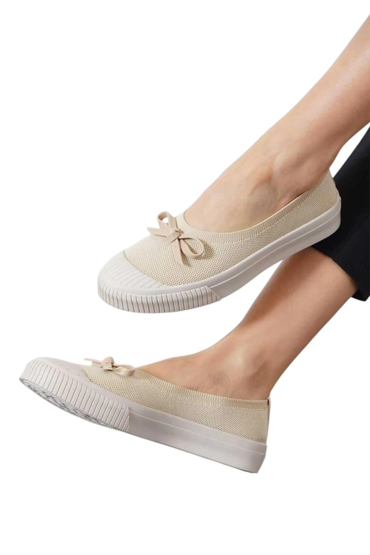 Liger Pembe Liger Fiyonklu Triko Kadın Babet Ayakkabı