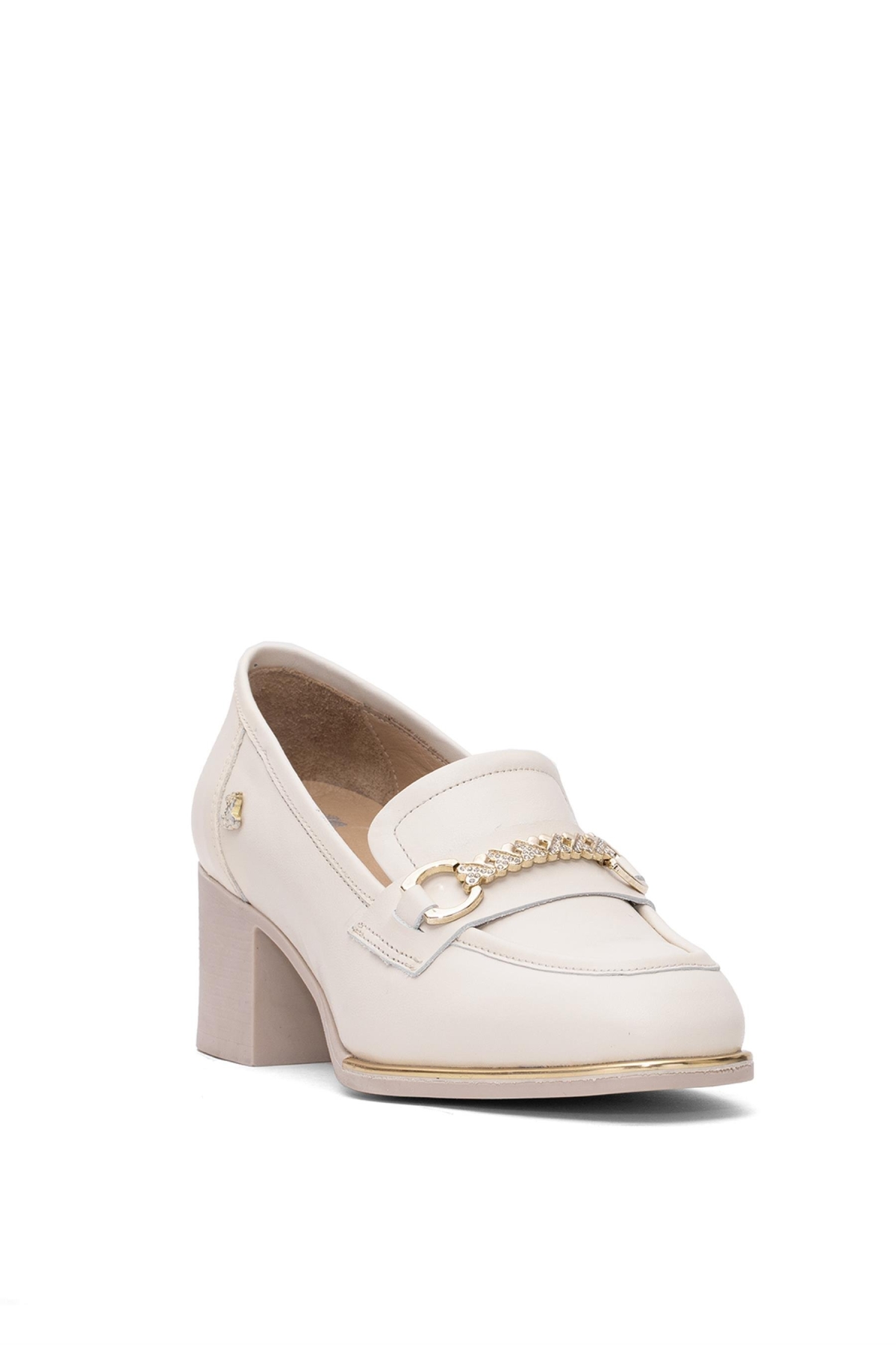 2512701Y Kadın Hakiki Deri Klasik Topuklu Ayakkabı Bej - Görsel 3