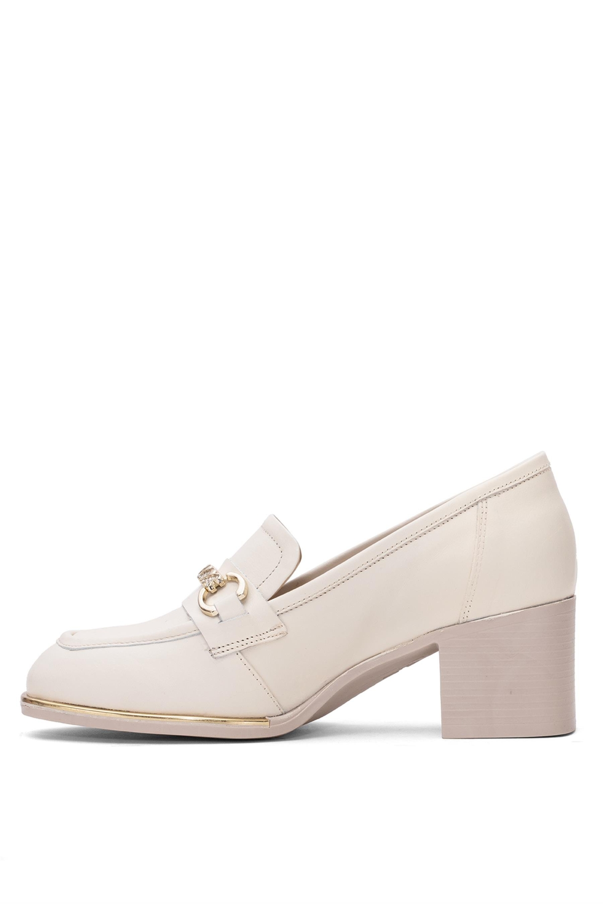 2512701Y Kadın Hakiki Deri Klasik Topuklu Ayakkabı Bej - Görsel 4
