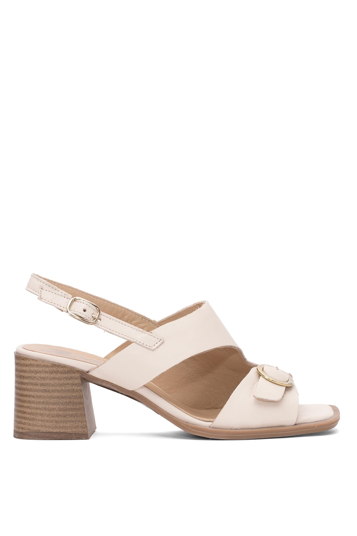 2510912Y Kadın Hakiki Deri Topuklu Sandalet Bej - Görsel 2