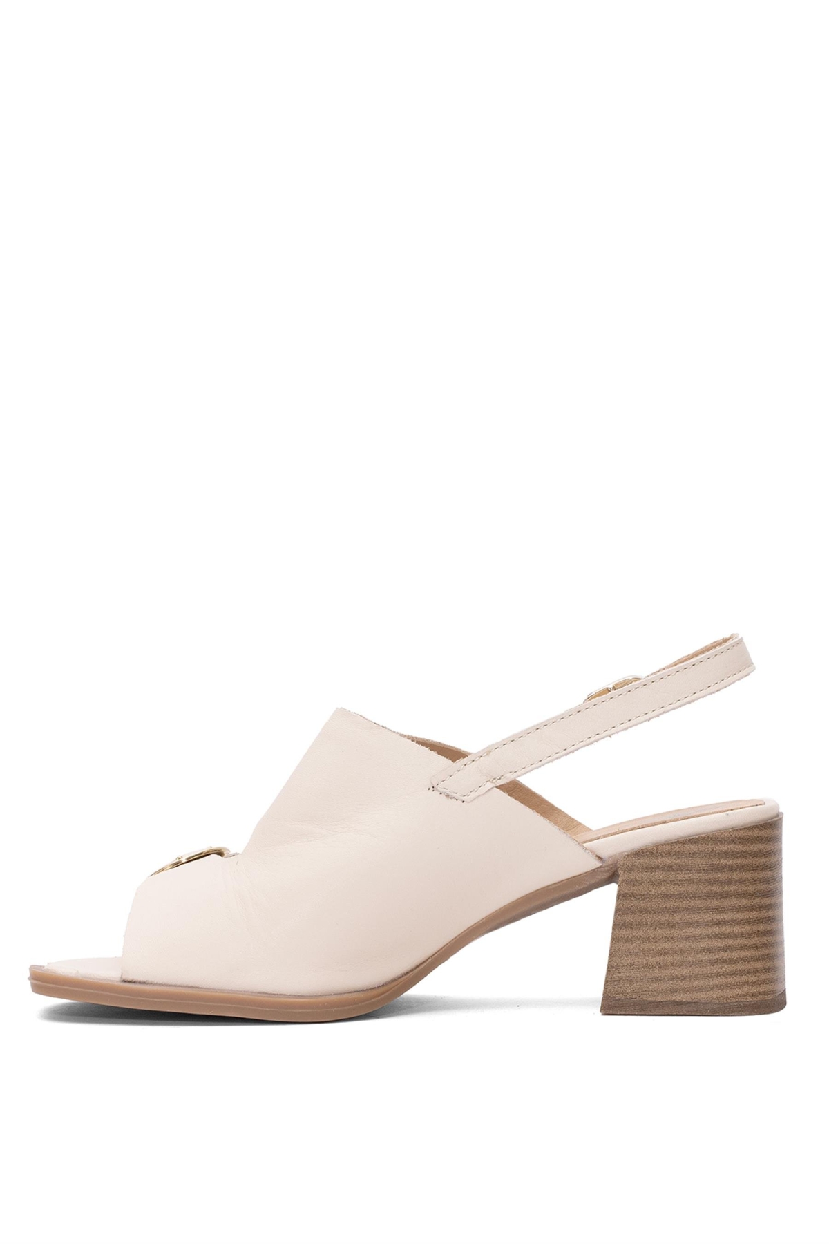 2510912Y Kadın Hakiki Deri Topuklu Sandalet Bej - Görsel 4