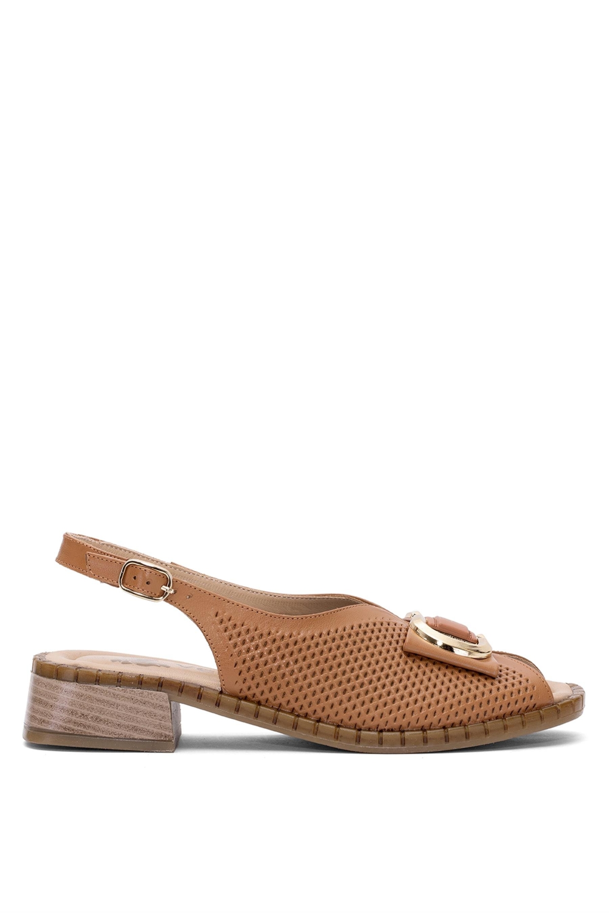 2512003Y Kadın Hakiki Deri Topuklu Sandalet Taba - Görsel 2