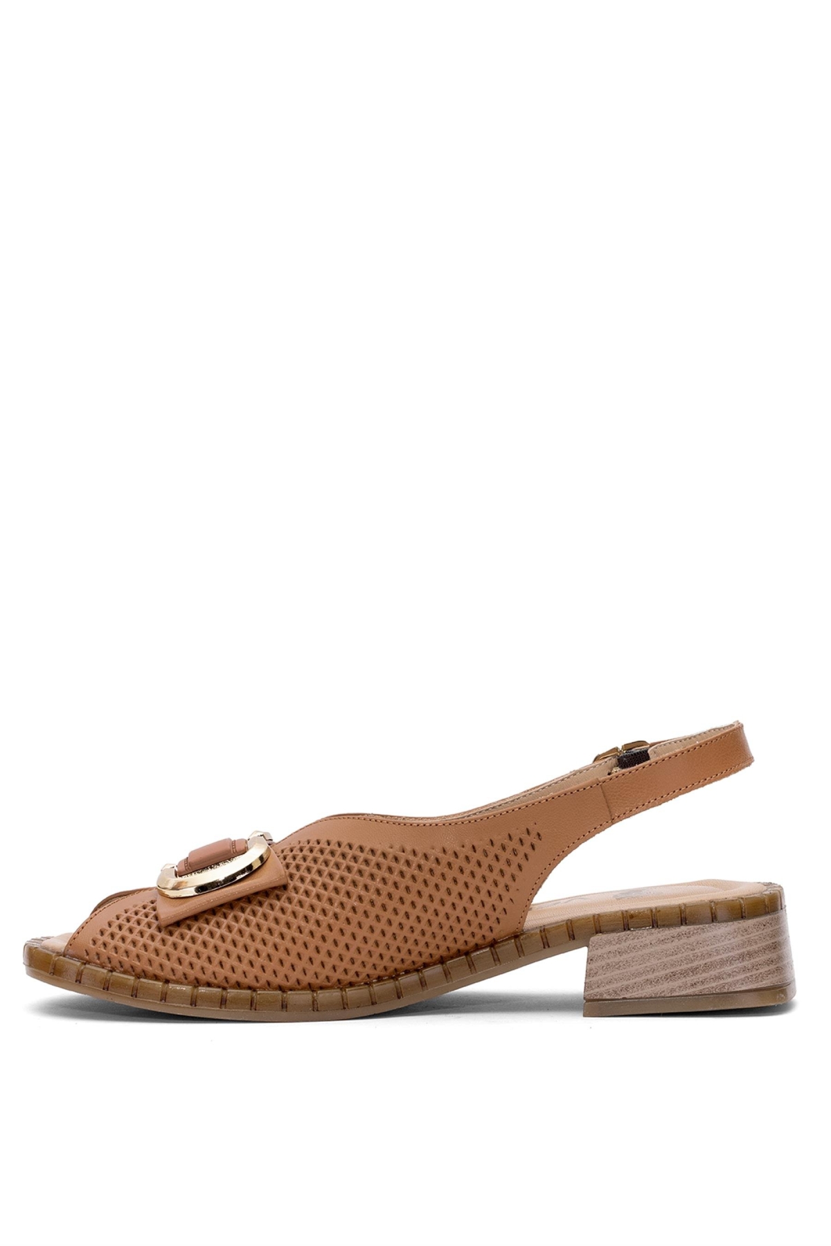 2512003Y Kadın Hakiki Deri Topuklu Sandalet Taba - Görsel 4
