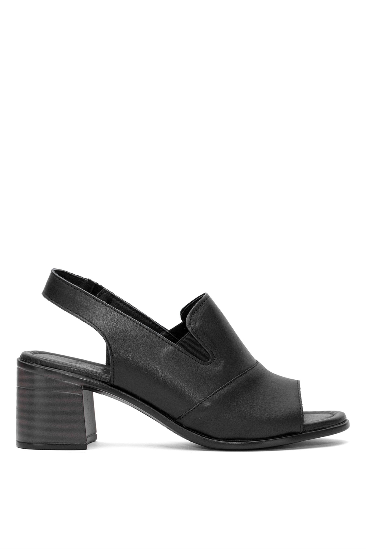 24381825Y Kadın Hakiki Deri Topuklu Sandalet Siyah - Görsel 2