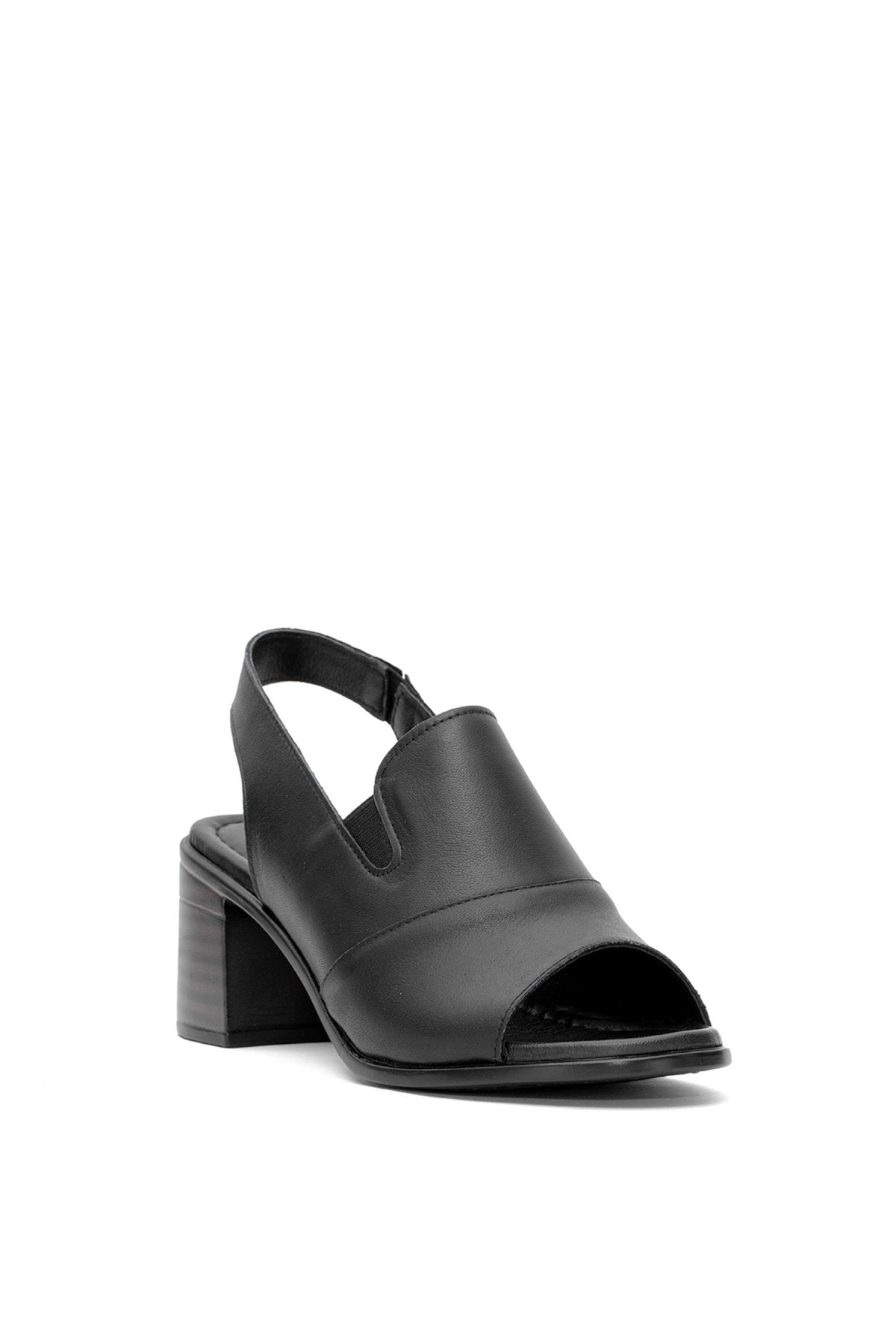 24381825Y Kadın Hakiki Deri Topuklu Sandalet Siyah - Görsel 3