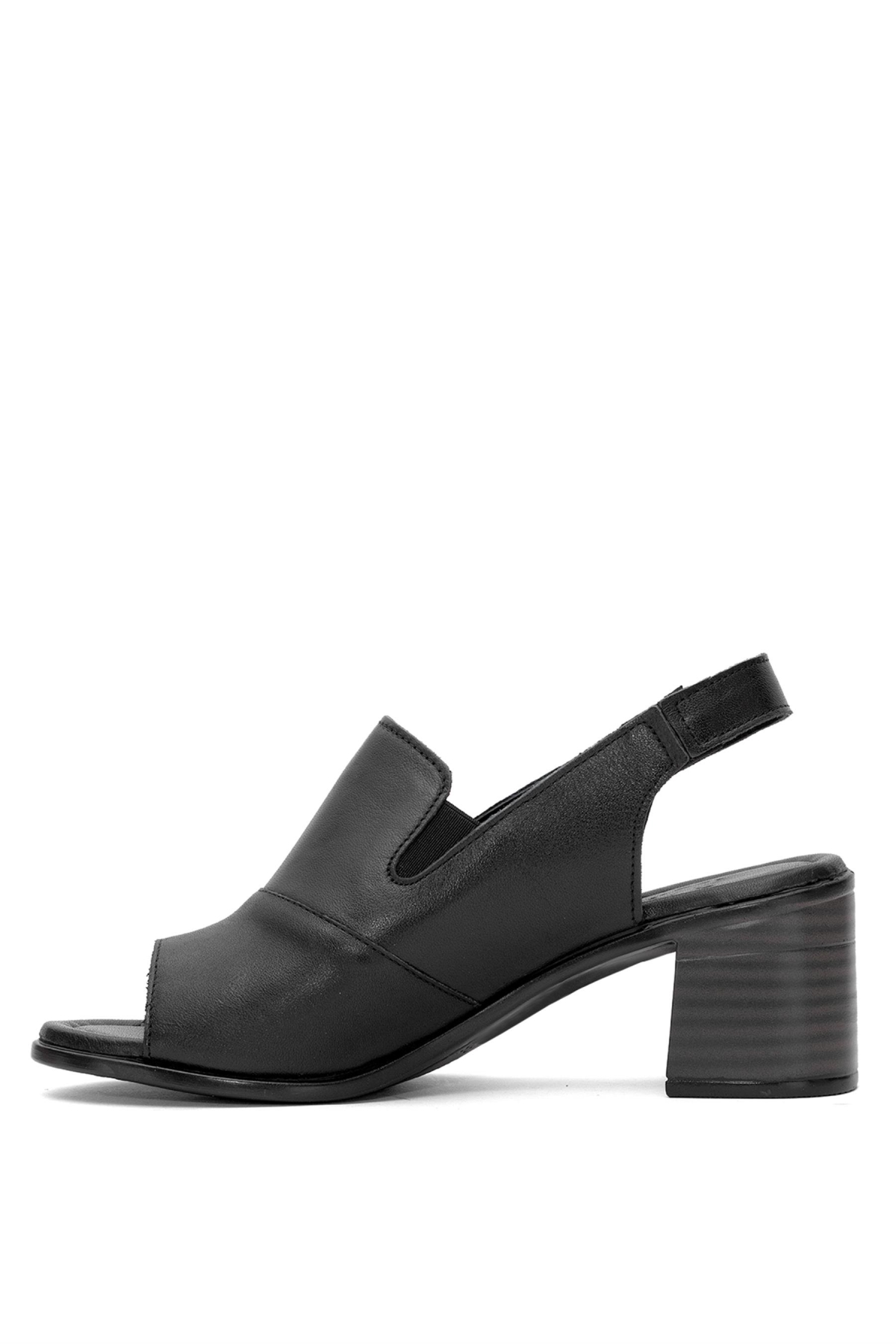 24381825Y Kadın Hakiki Deri Topuklu Sandalet Siyah - Görsel 4