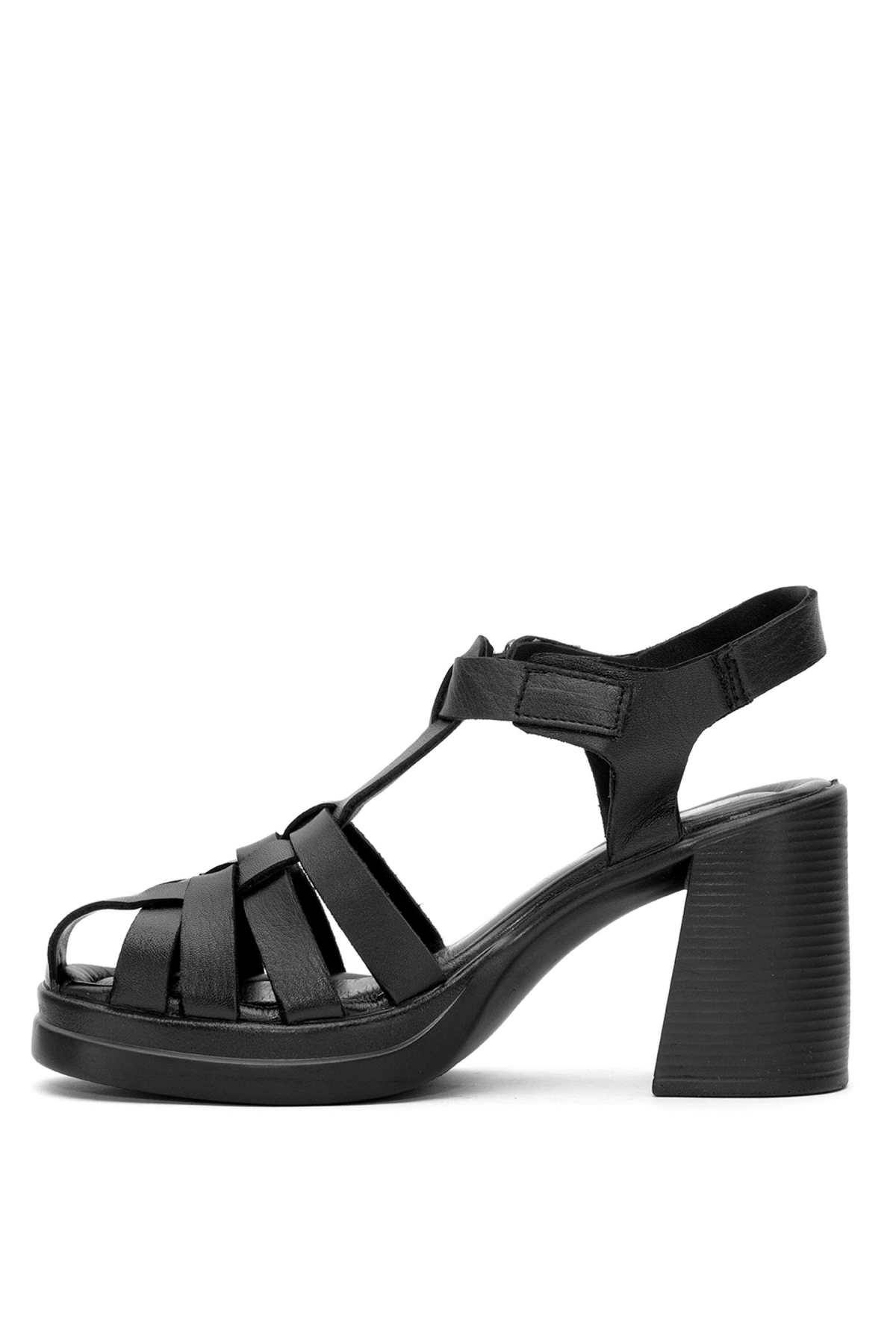 2413401Y Kadın Hakiki Deri Topuklu Sandalet Siyah - Görsel 4