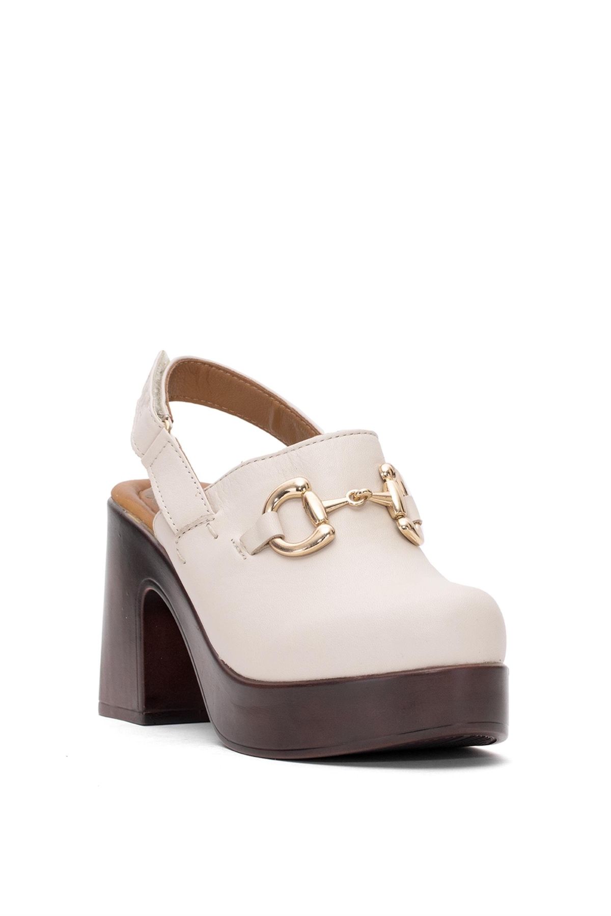 2217007Y Kadın Hakiki Deri Topuklu Sandalet Bej - Görsel 3