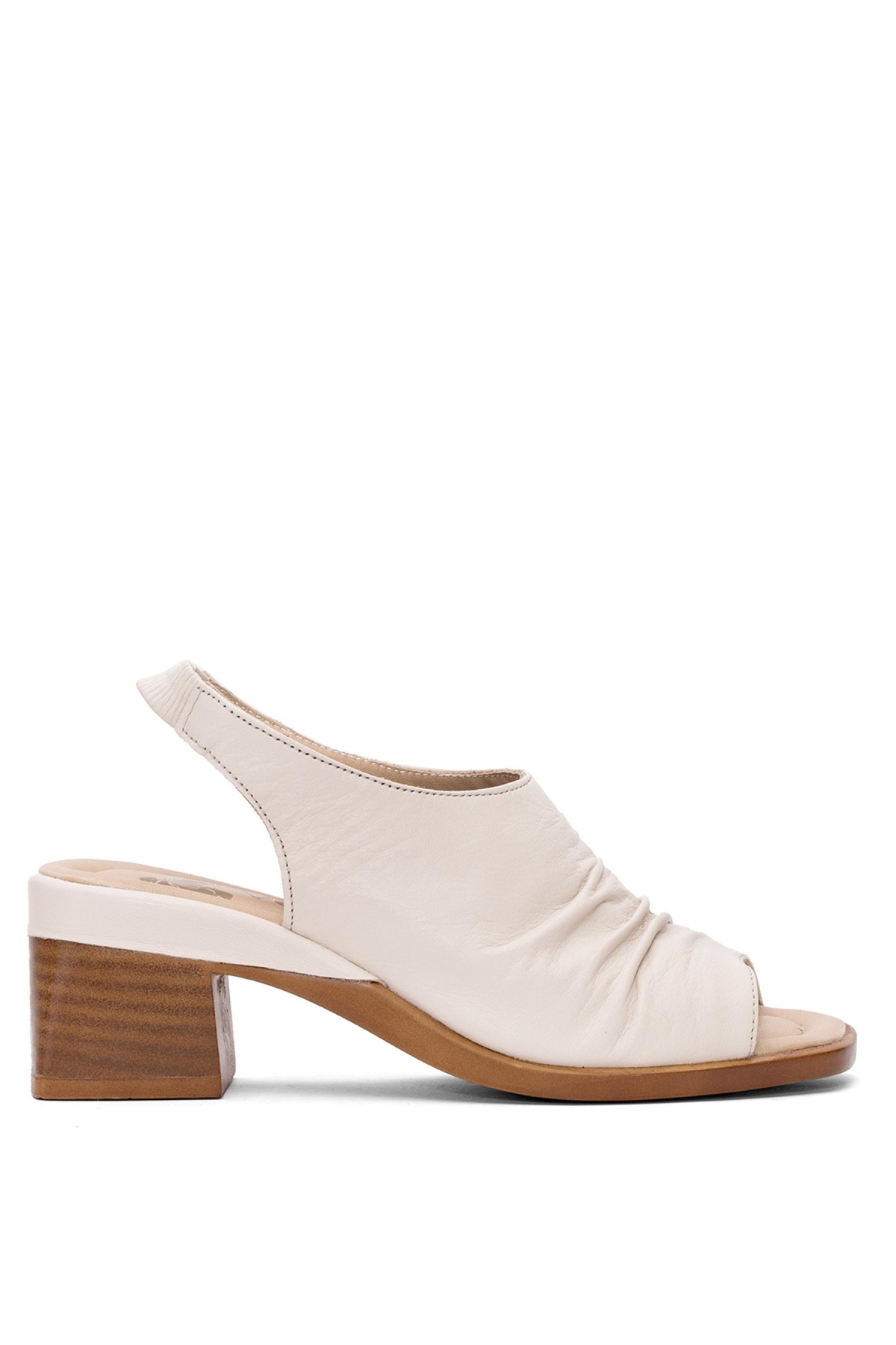 2311513Y Kadın Hakiki Deri Topuklu Sandalet Bej - Görsel 2