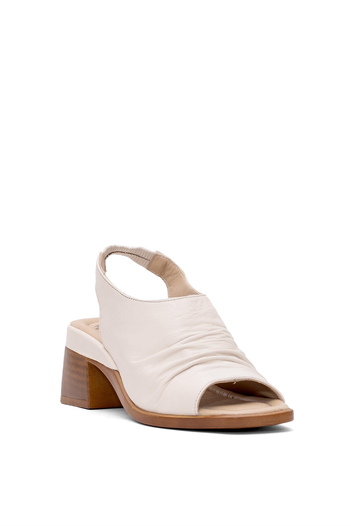 2311513Y Kadın Hakiki Deri Topuklu Sandalet Bej - Görsel 3