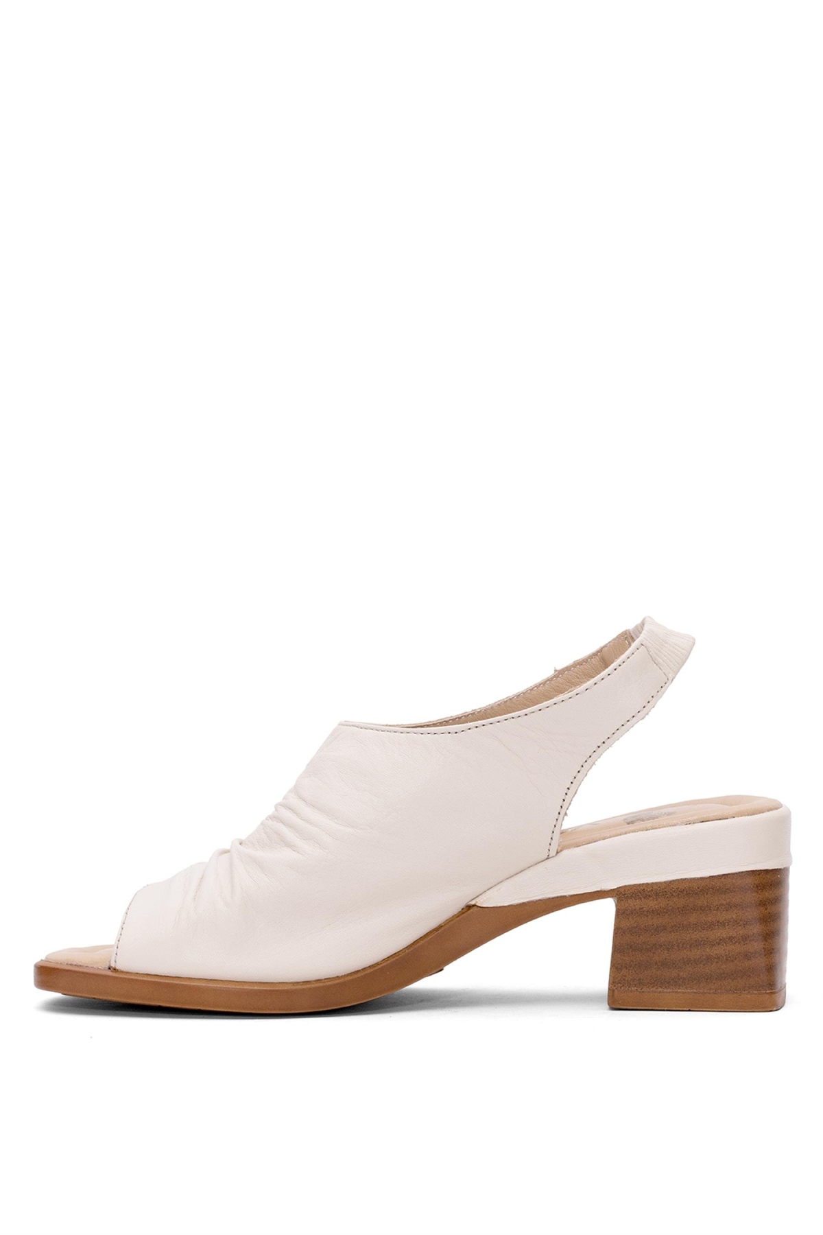 2311513Y Kadın Hakiki Deri Topuklu Sandalet Bej - Görsel 4