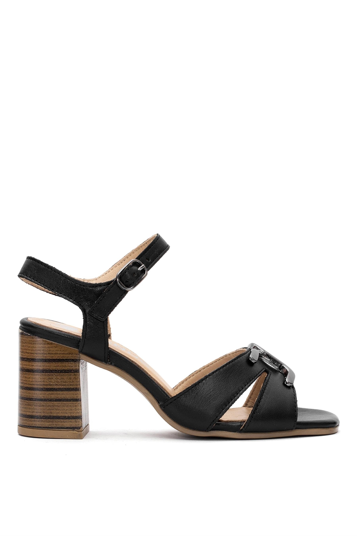 2108520Y Kadın Hakiki Deri Topuklu Sandalet Siyah - Görsel 2