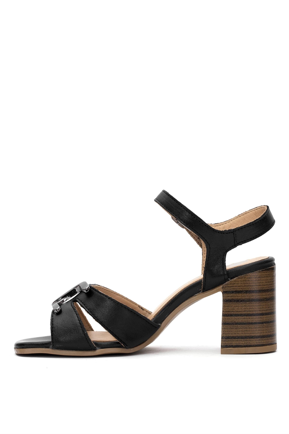 2108520Y Kadın Hakiki Deri Topuklu Sandalet Siyah - Görsel 4