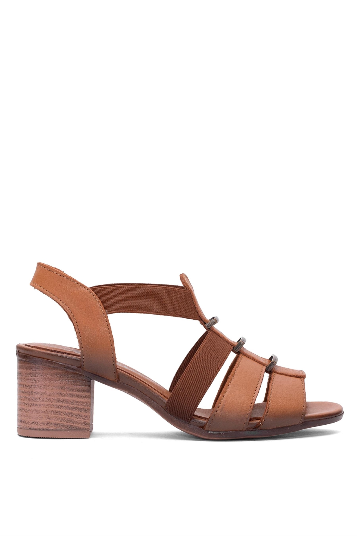 1857227Y Kadın Hakiki Deri Topuklu Sandalet Taba - Görsel 2