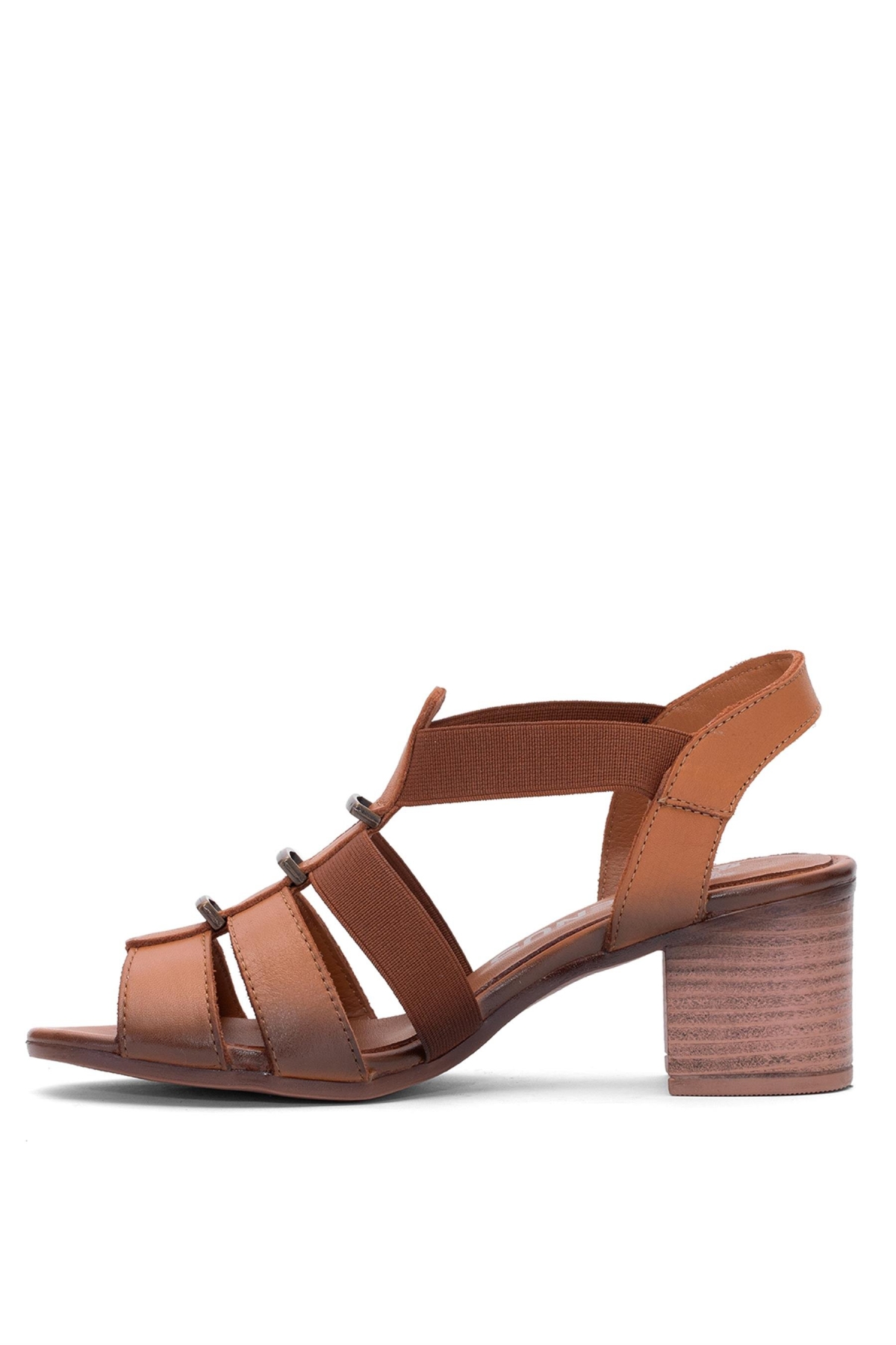 1857227Y Kadın Hakiki Deri Topuklu Sandalet Taba - Görsel 4