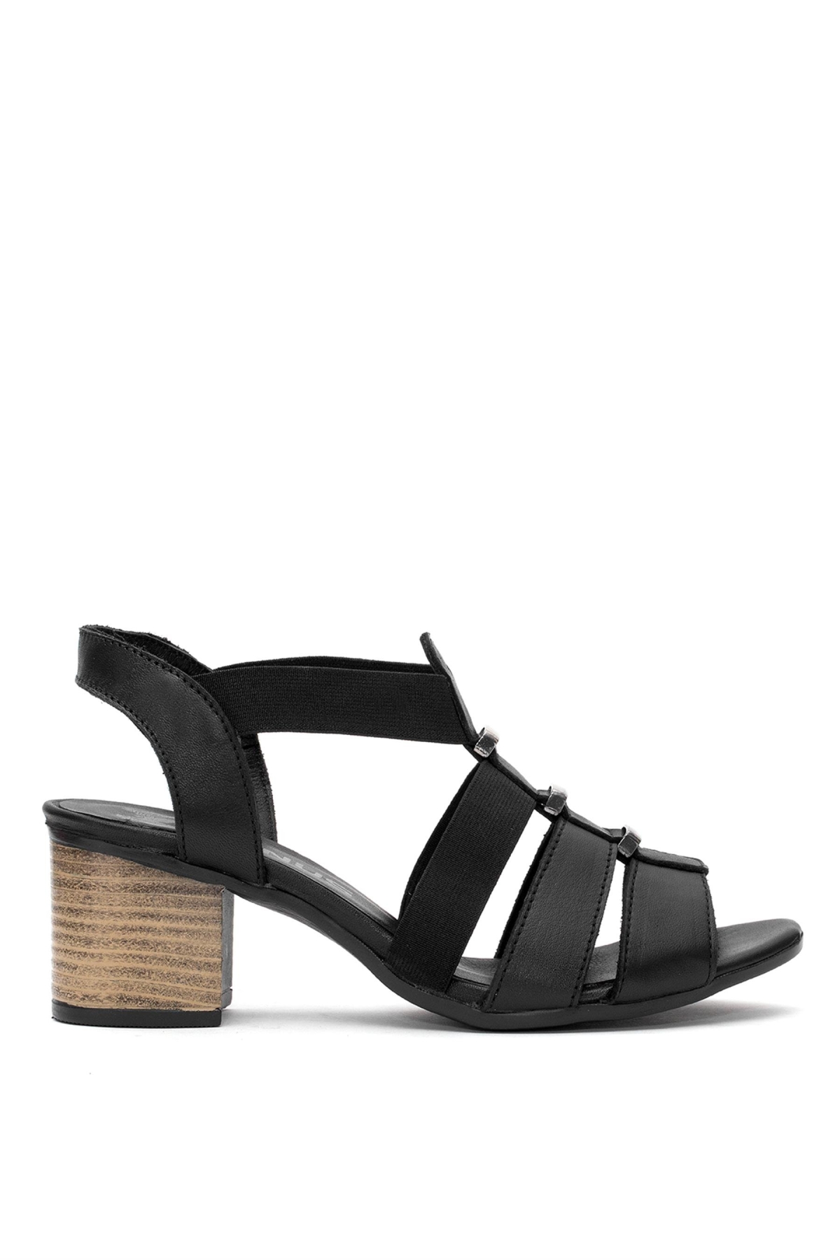 1857227Y Kadın Hakiki Deri Topuklu Sandalet Siyah - Görsel 2