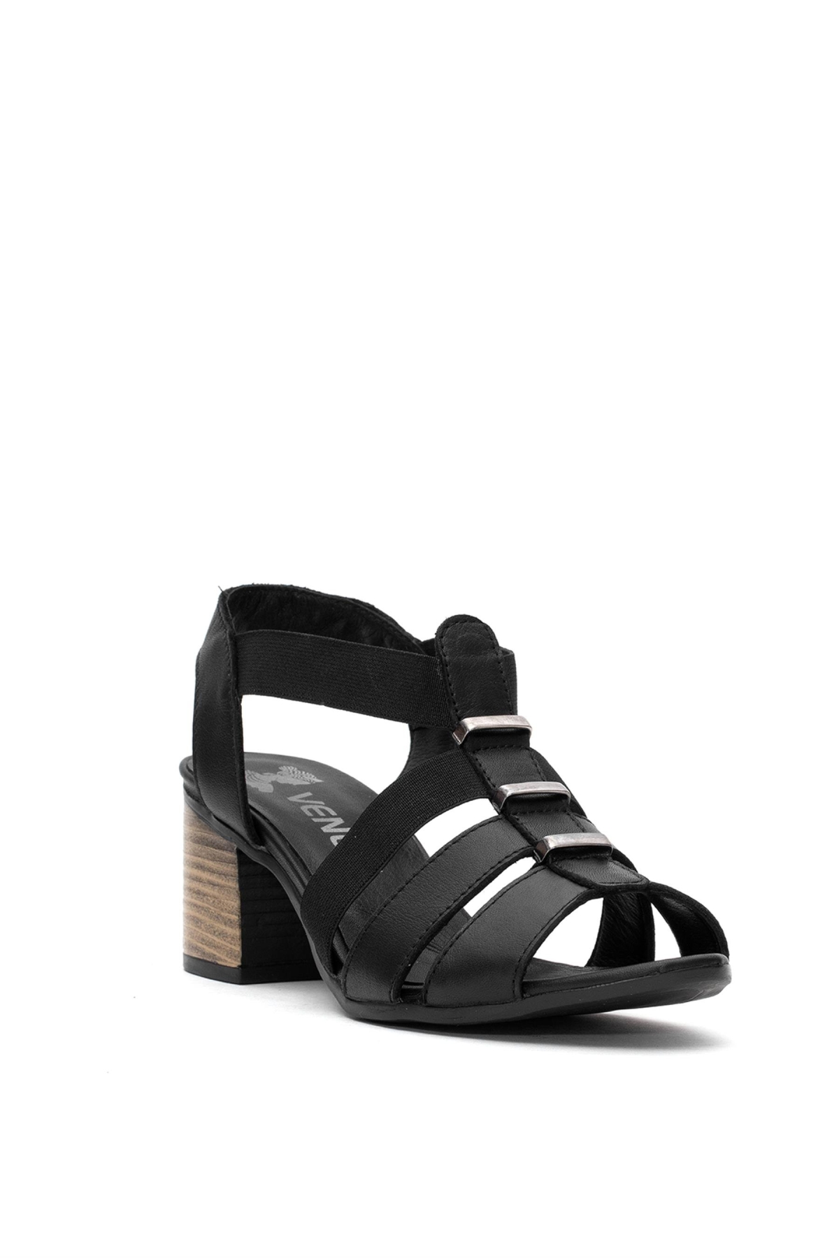 1857227Y Kadın Hakiki Deri Topuklu Sandalet Siyah - Görsel 3