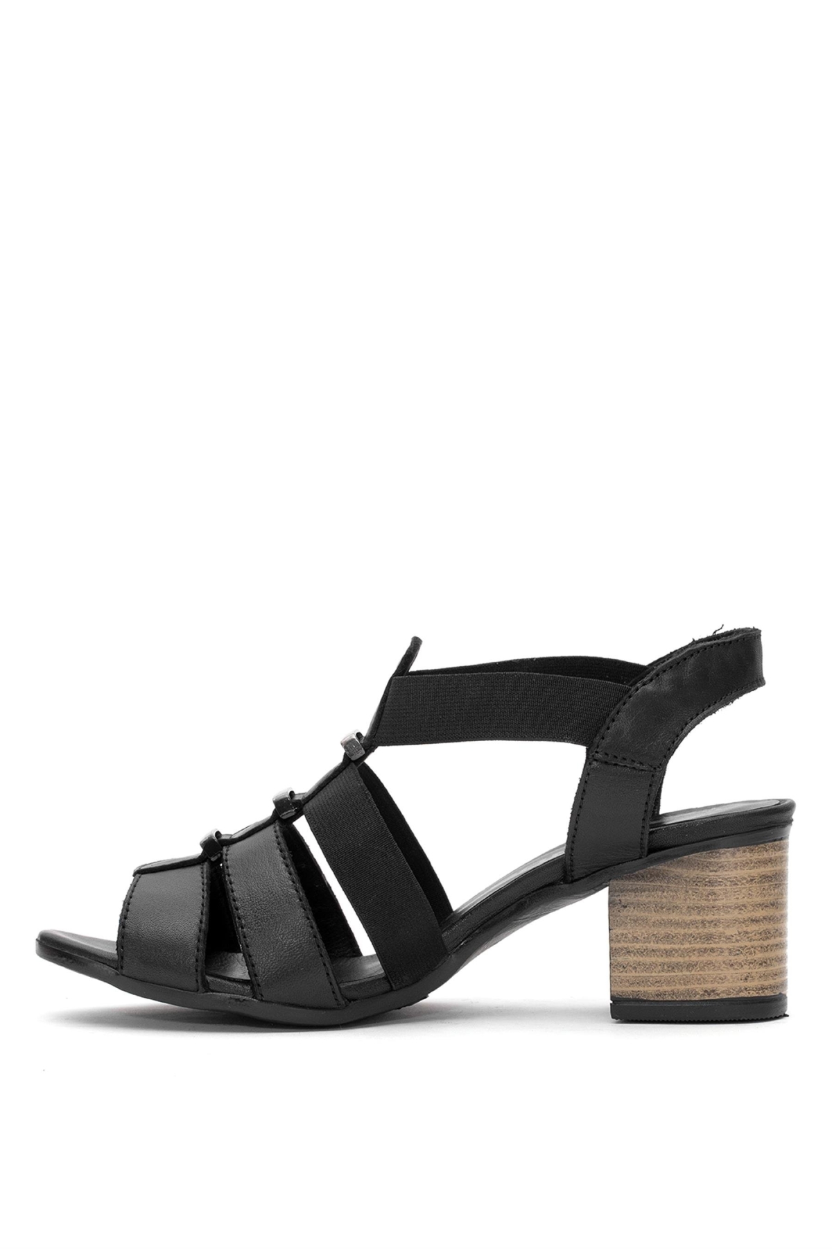 1857227Y Kadın Hakiki Deri Topuklu Sandalet Siyah - Görsel 4