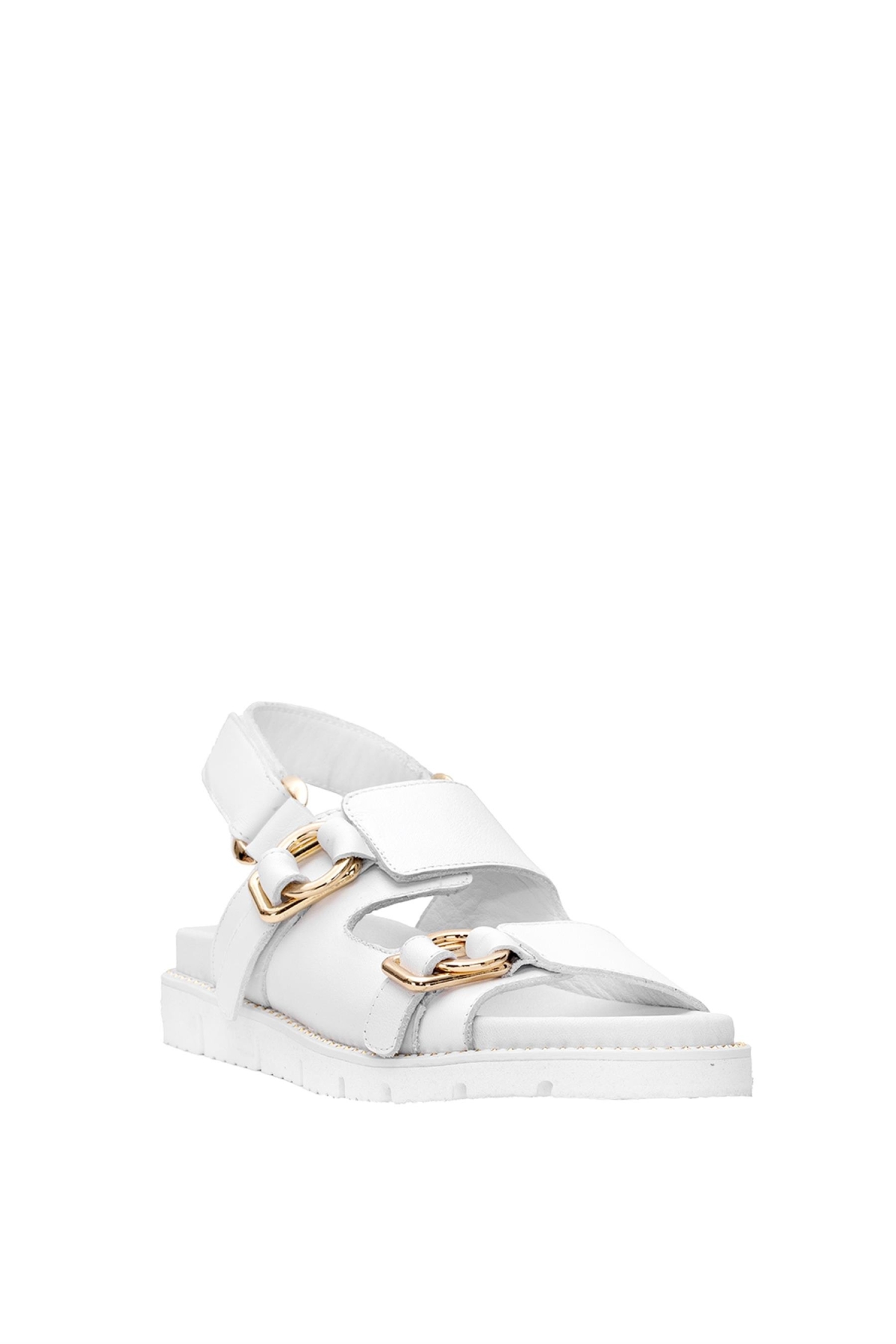 25440013Y Kadın Hakiki Deri Düz Sandalet Beyaz - Görsel 3
