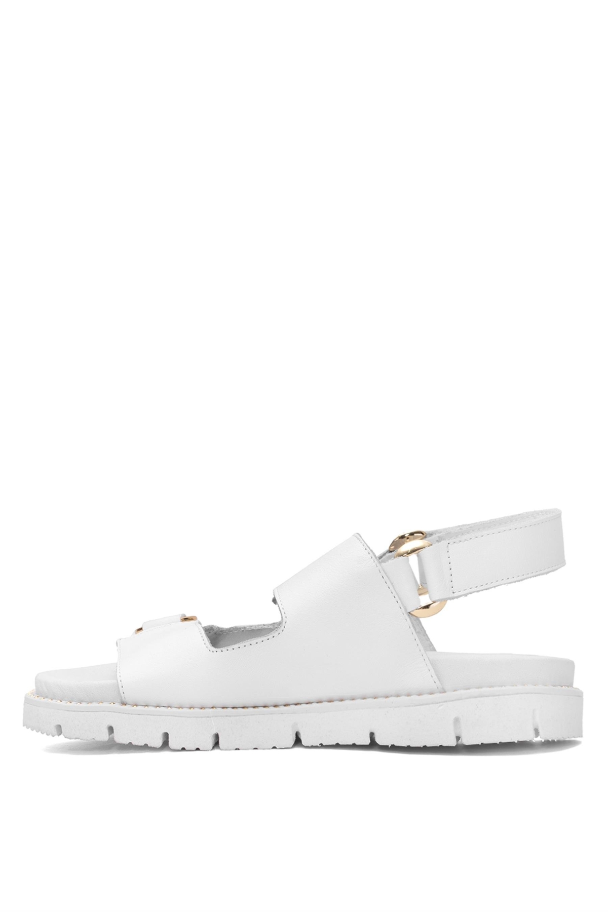 25440013Y Kadın Hakiki Deri Düz Sandalet Beyaz - Görsel 4