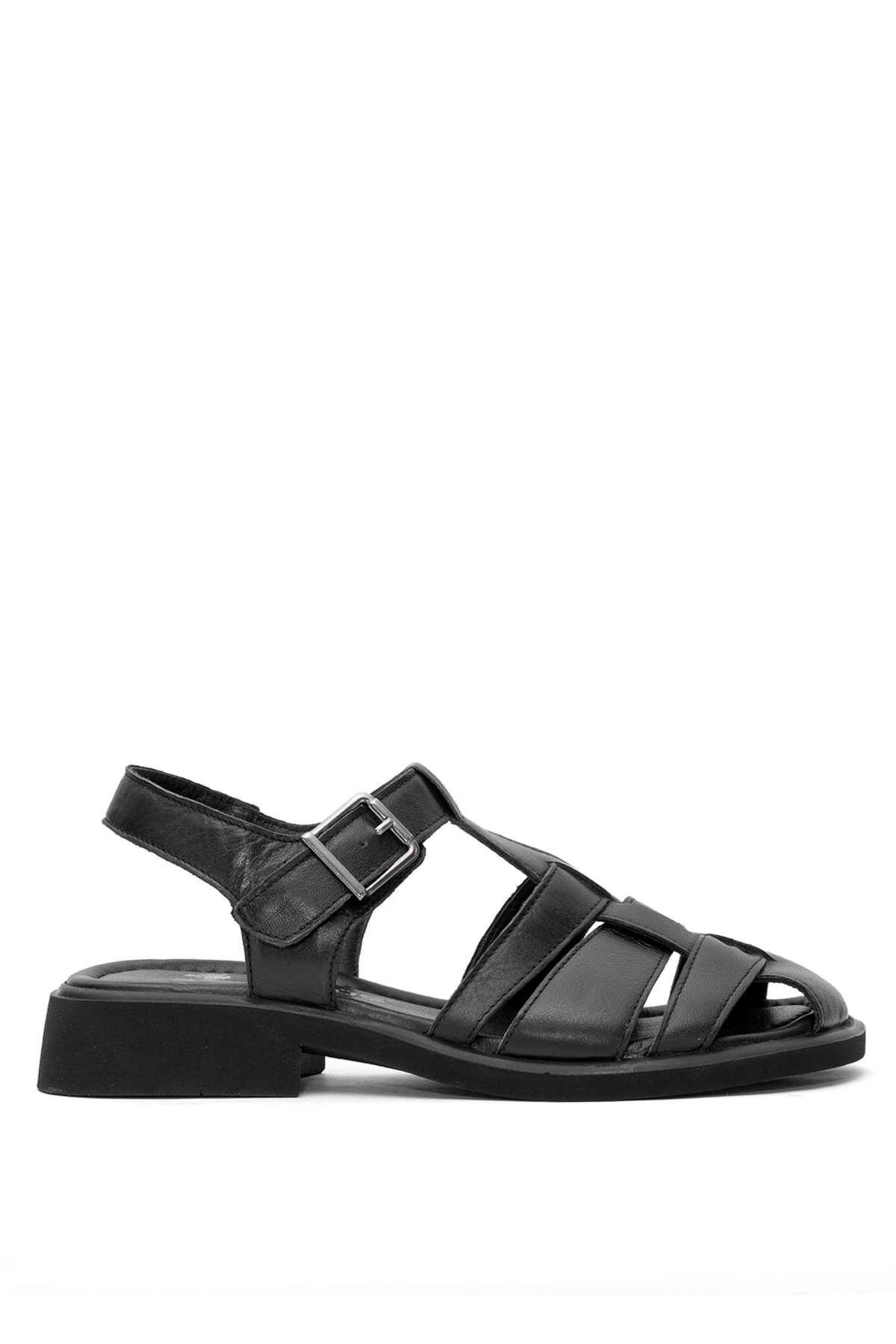25322533Y Kadın Hakiki Deri Düz Sandalet Siyah - Görsel 2