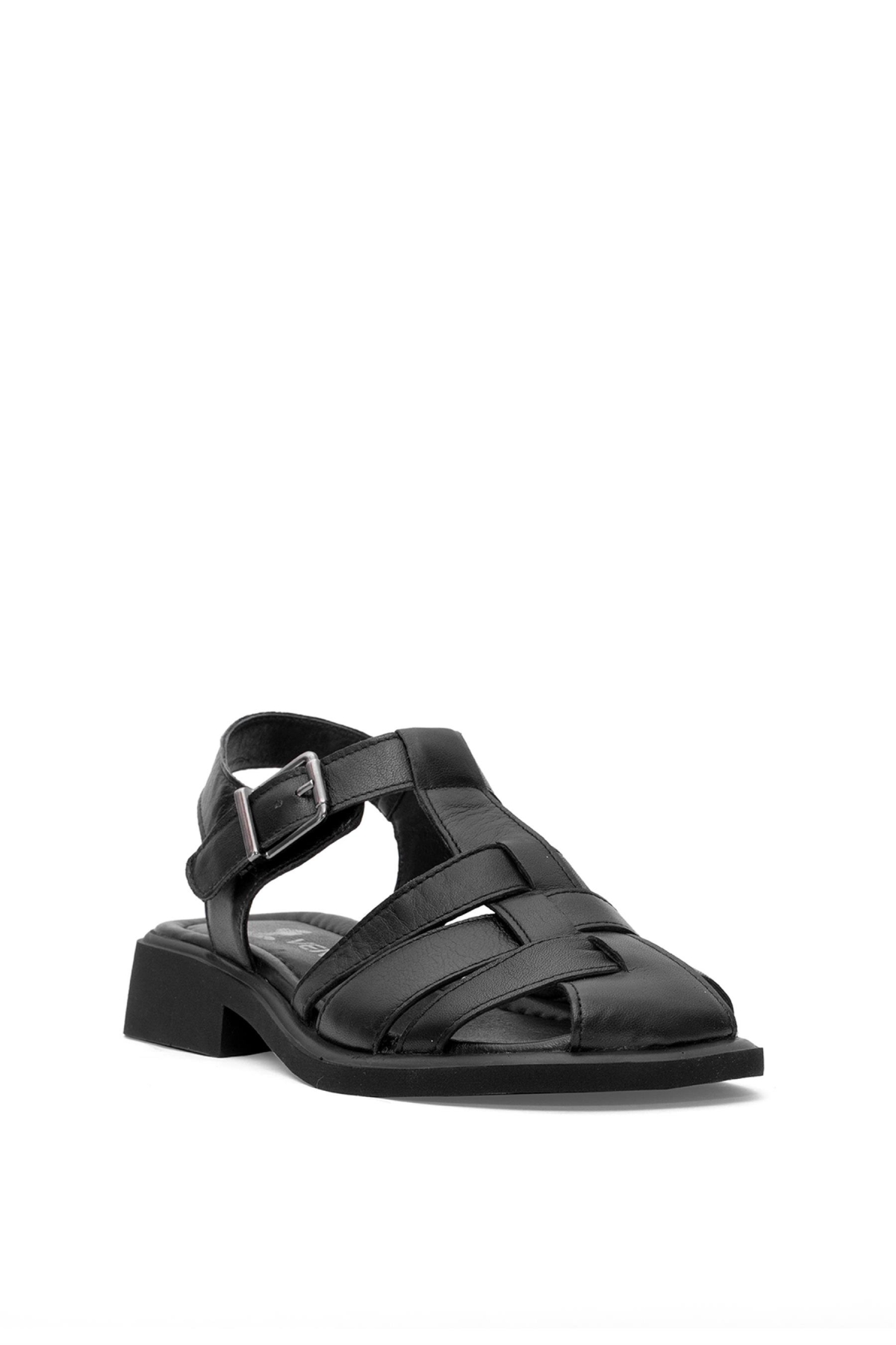 25322533Y Kadın Hakiki Deri Düz Sandalet Siyah - Görsel 3