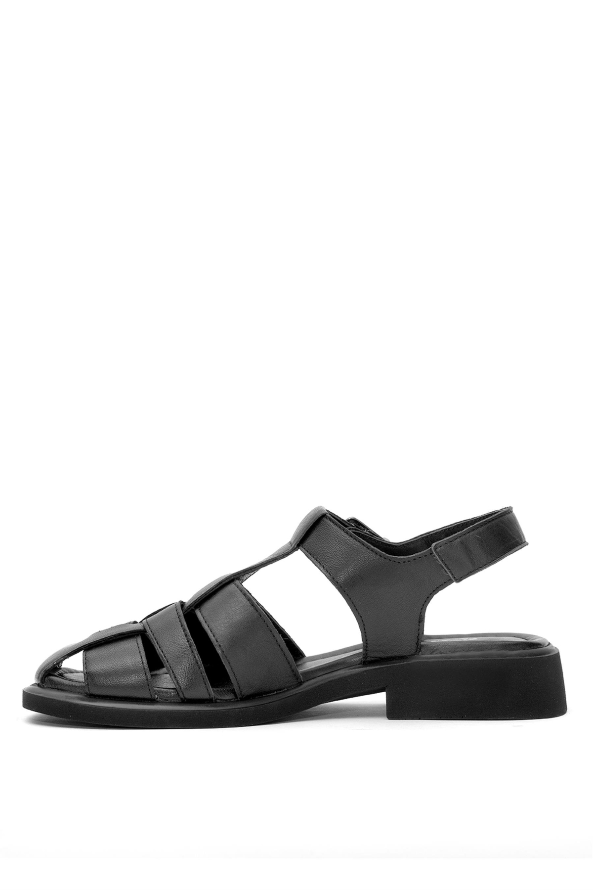 25322533Y Kadın Hakiki Deri Düz Sandalet Siyah - Görsel 4