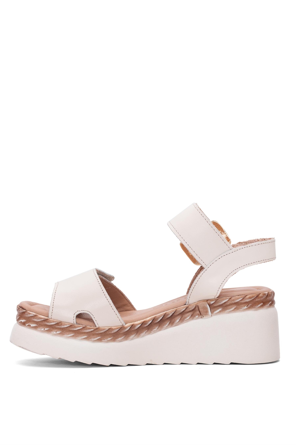 2512303Y Kadın Hakiki Deri Dolgu Topuk Sandalet Bej - Görsel 4