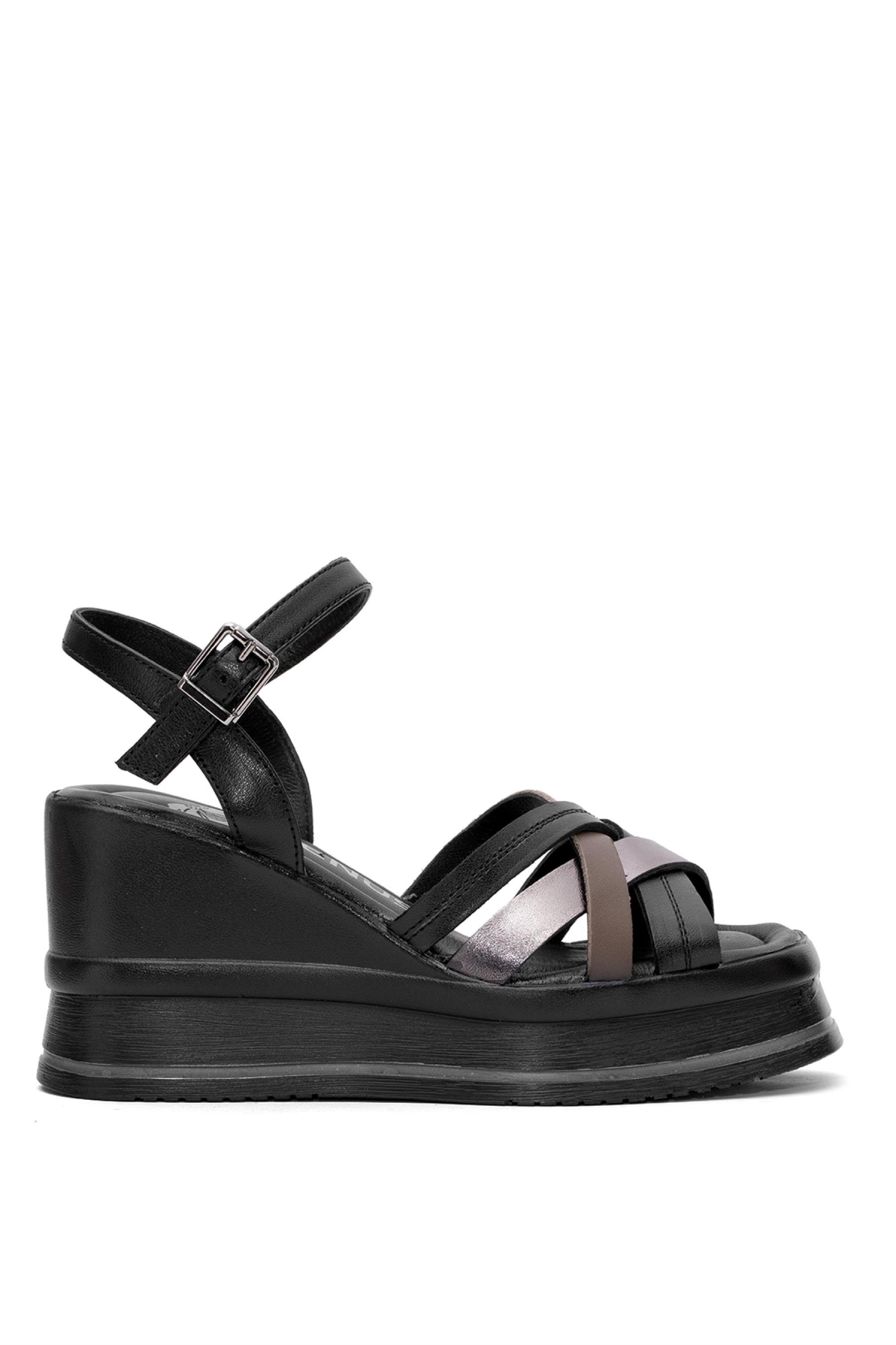 2510902Y Kadın Hakiki Deri Dolgu Topuk Sandalet Siyah - Görsel 2