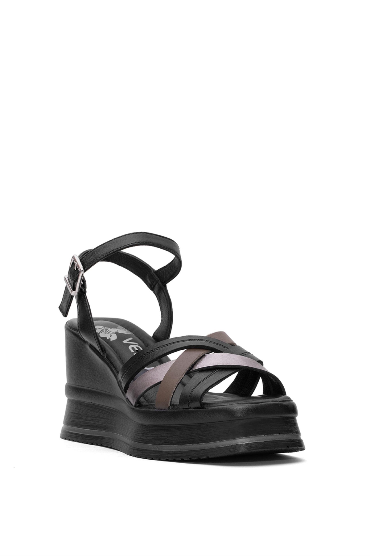 2510902Y Kadın Hakiki Deri Dolgu Topuk Sandalet Siyah - Görsel 3