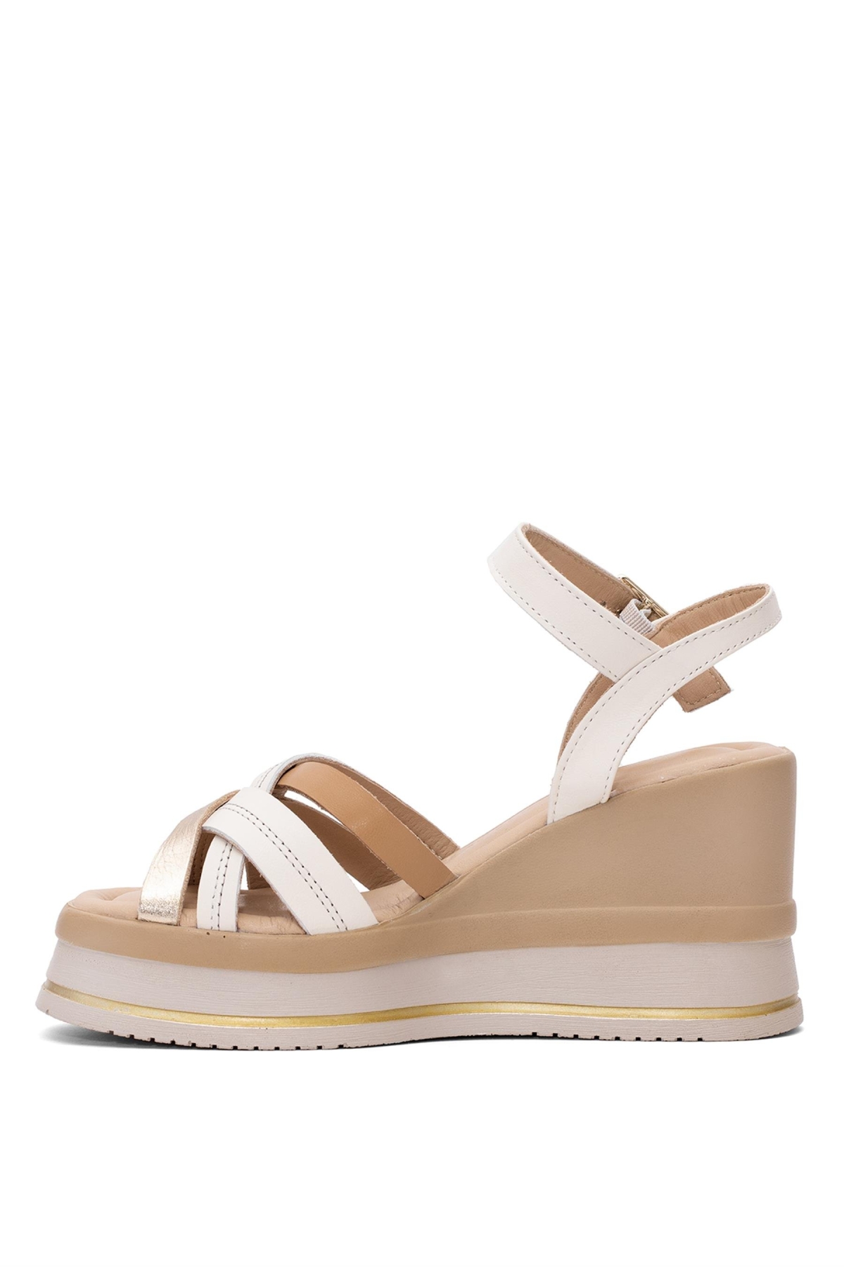 2510902Y Kadın Hakiki Deri Dolgu Topuk Sandalet Bej - Görsel 4