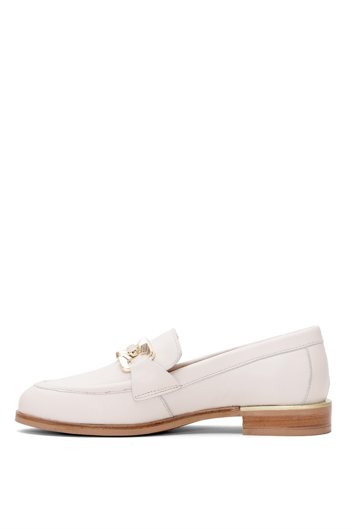 2455212Y Kadın Hakiki Deri Casual Ayakkabı Bej - Görsel 4