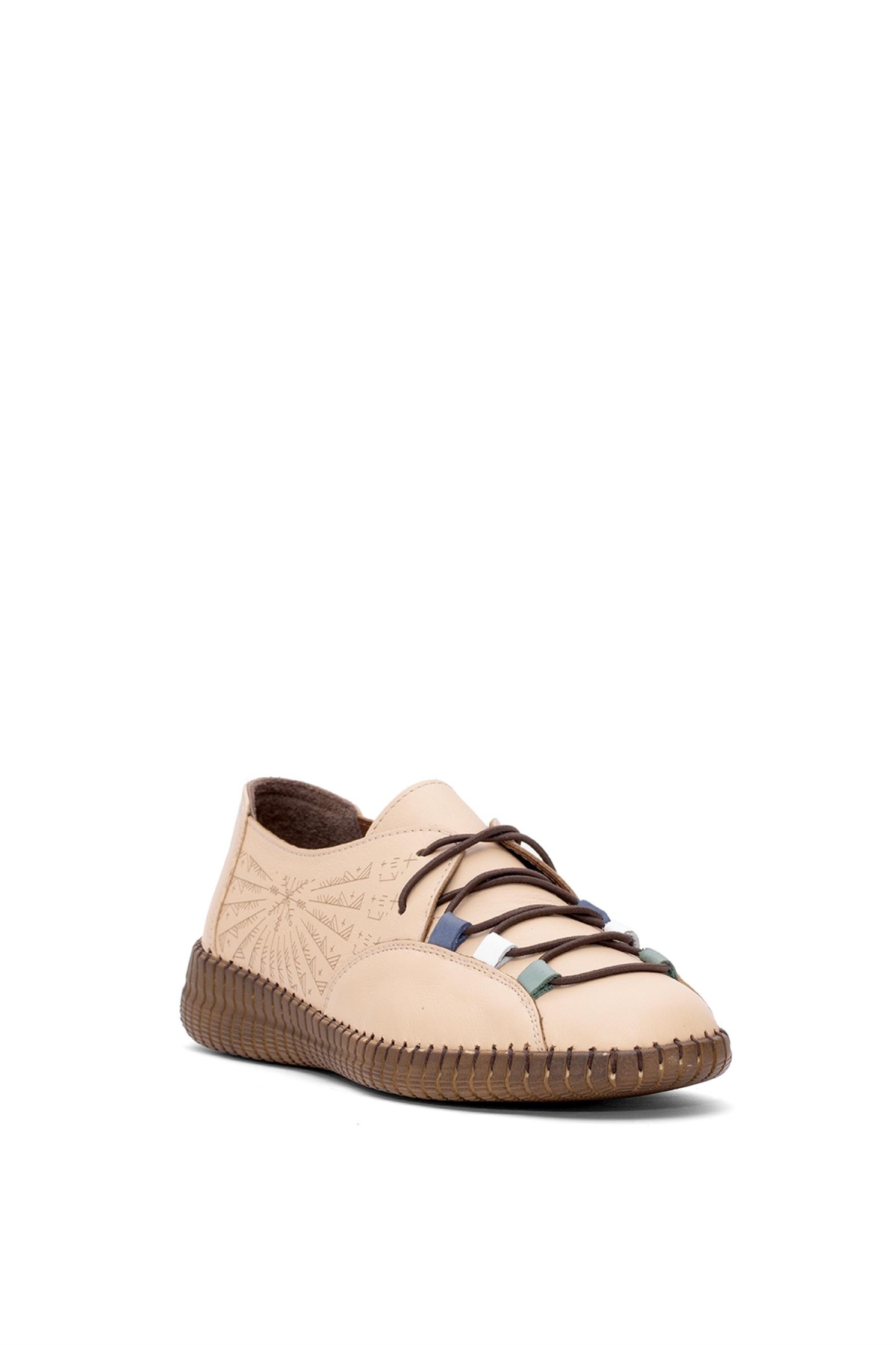 24370001Y Kadın Hakiki Deri Casual Ayakkabı Bej - Görsel 3