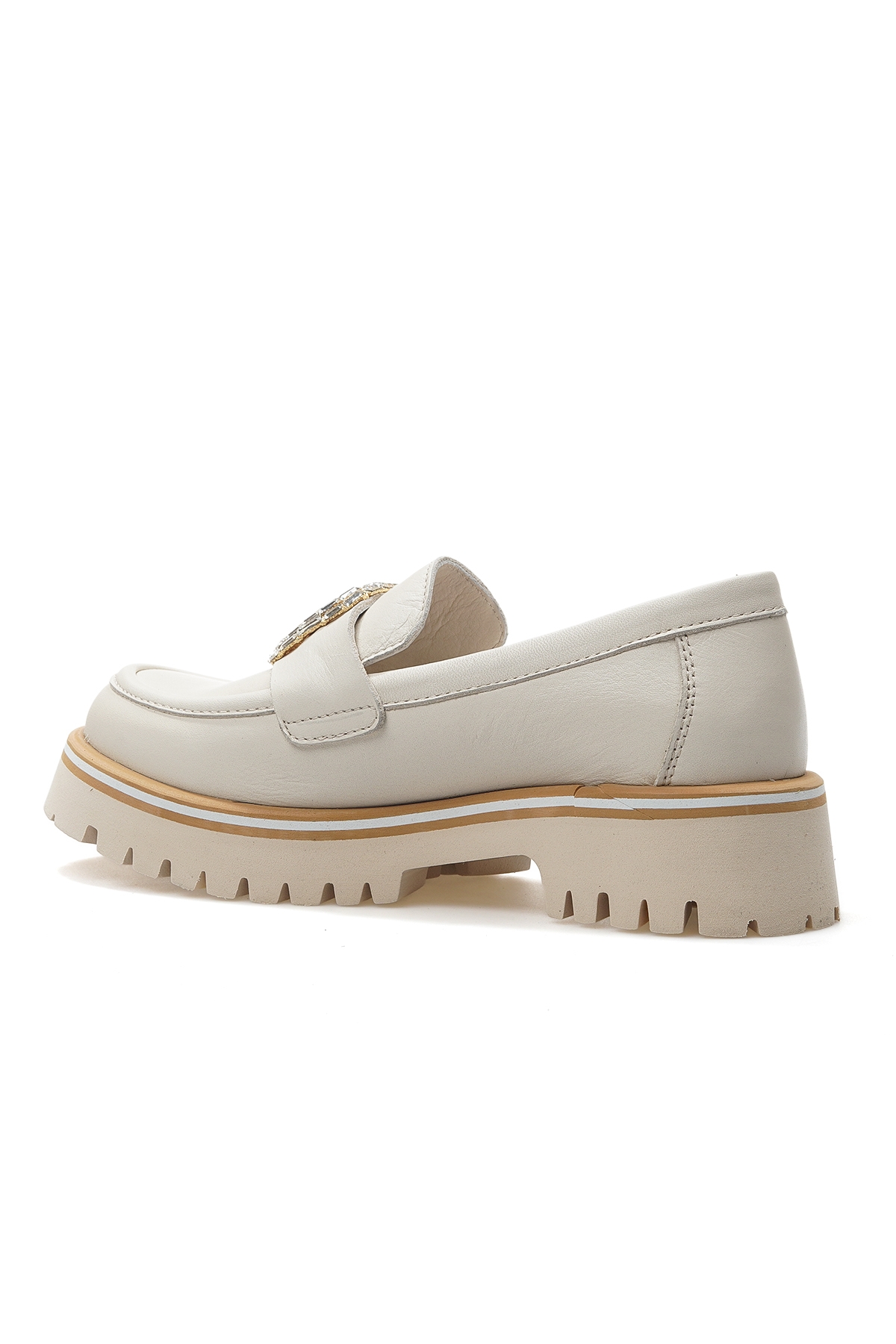 Kadın Hakiki Deri Toka Detaylı Casual Ayakkabı 25y D25ya-3855 Z Krem - Görsel 4