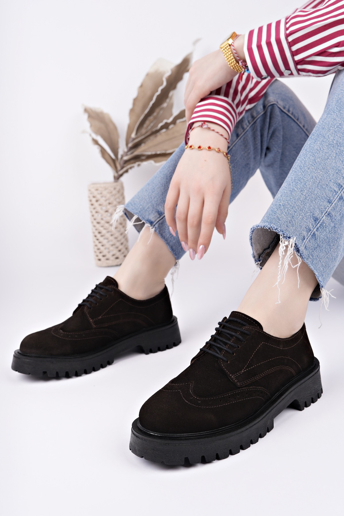 AMOUR Bağcıklı Hakiki Deri Kalın Taban Günlük Casual Makosen Kadın Loafer Ayakkabı - Görsel 6