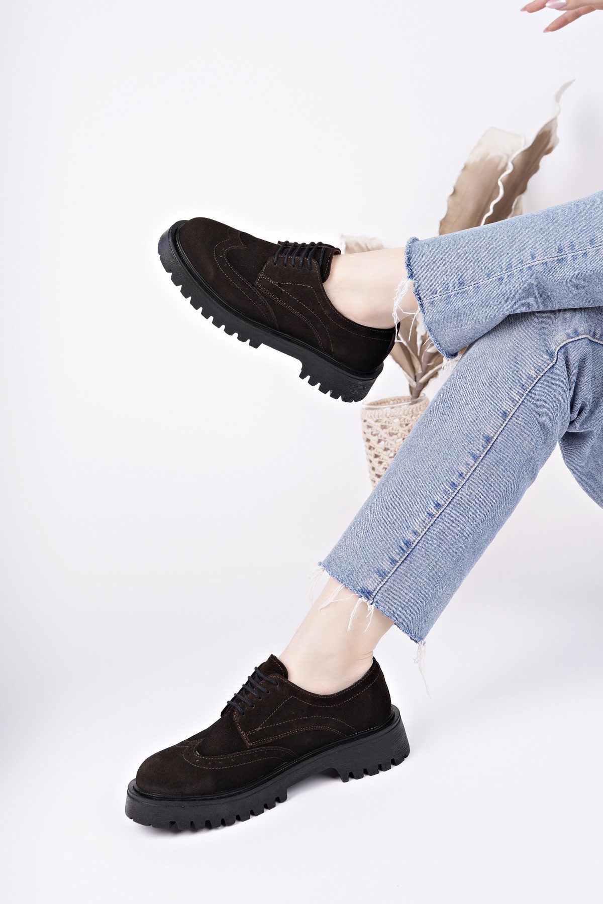 AMOUR Bağcıklı Hakiki Deri Kalın Taban Günlük Casual Makosen Kadın Loafer Ayakkabı - Görsel 7