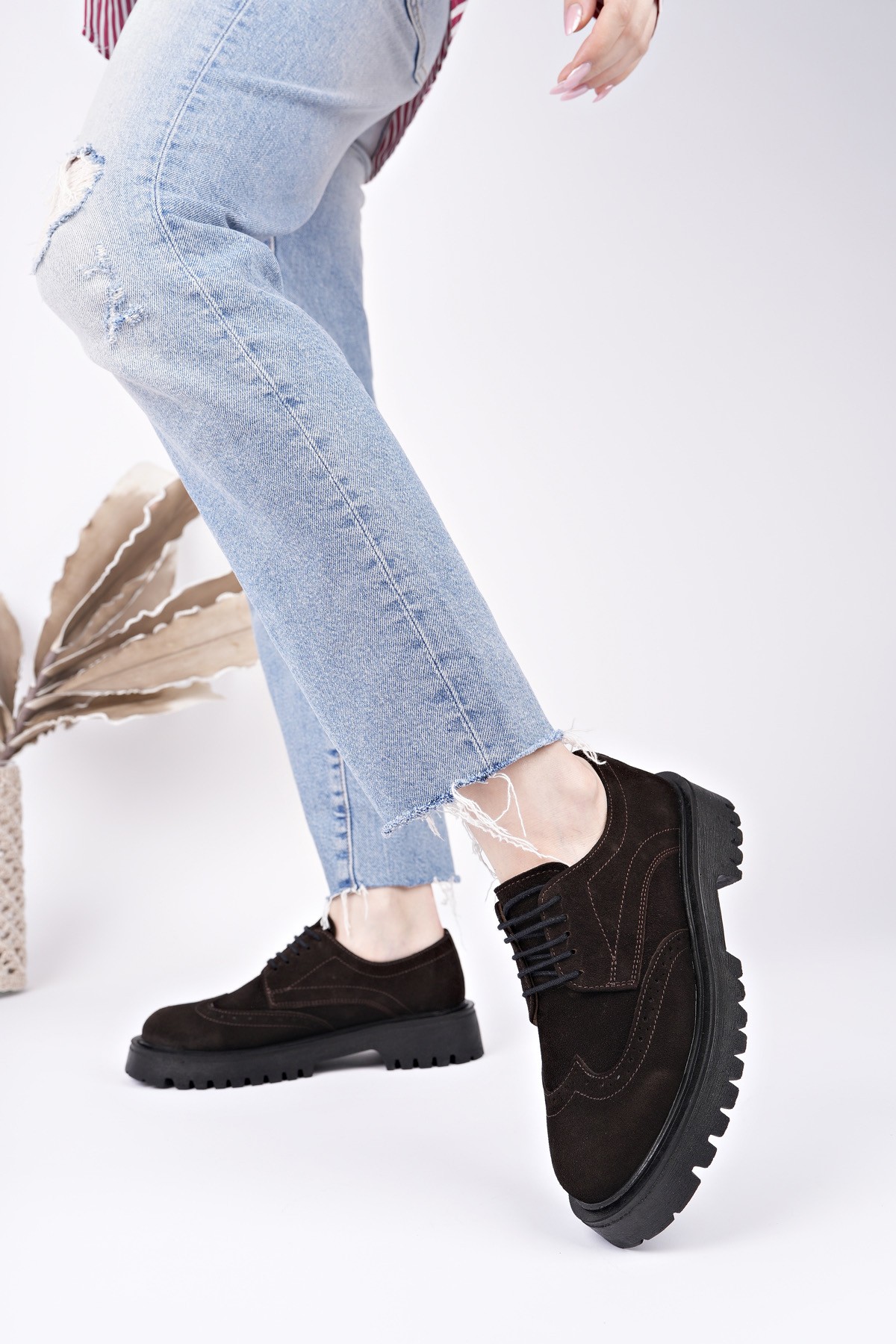 AMOUR Bağcıklı Hakiki Deri Kalın Taban Günlük Casual Makosen Kadın Loafer Ayakkabı - Görsel 8