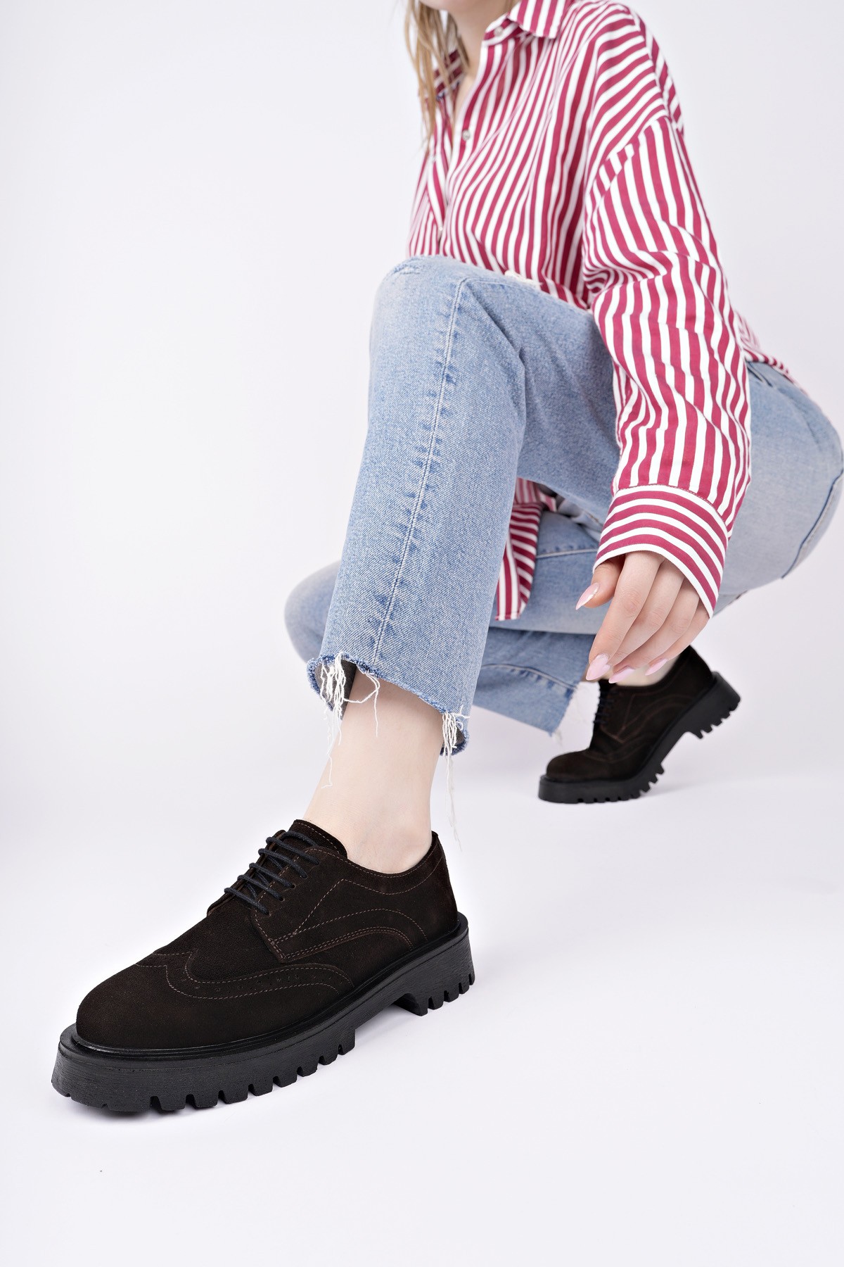 AMOUR Bağcıklı Hakiki Deri Kalın Taban Günlük Casual Makosen Kadın Loafer Ayakkabı - Görsel 9