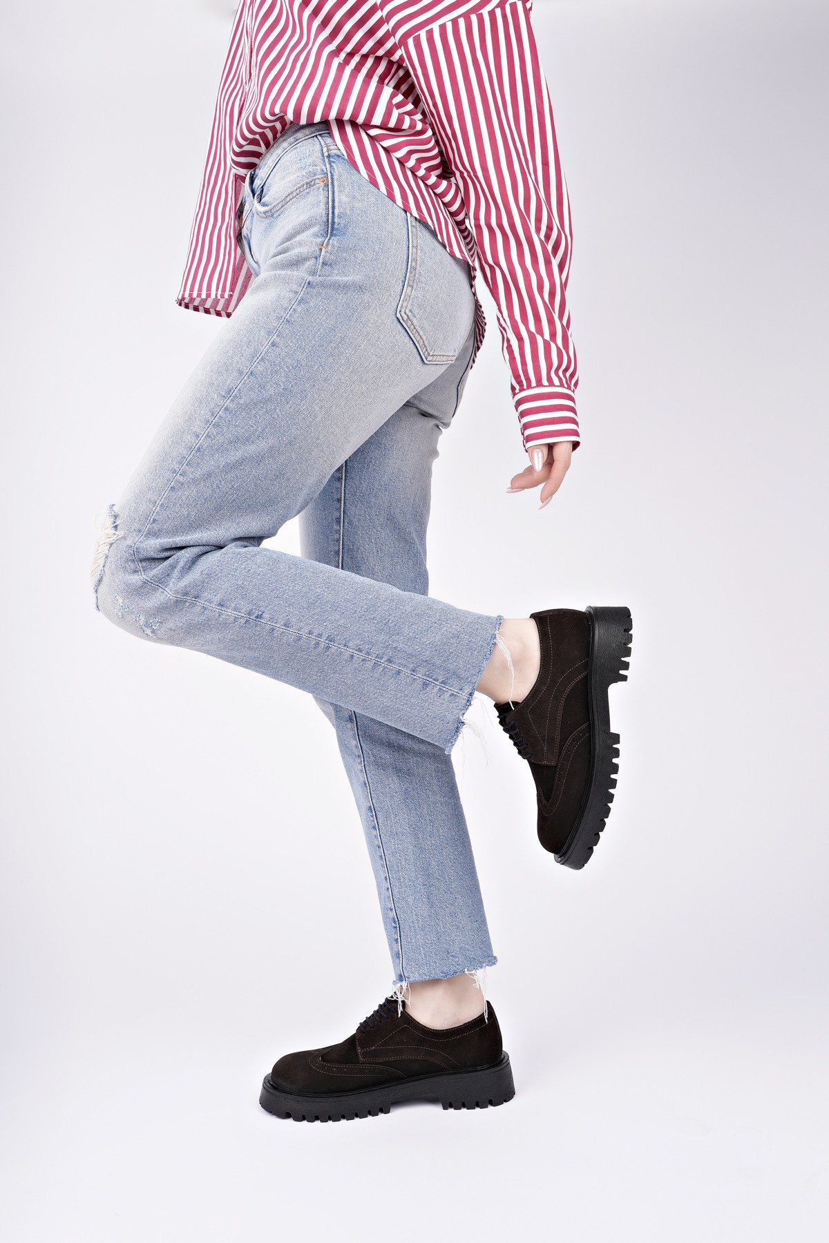 AMOUR Bağcıklı Hakiki Deri Kalın Taban Günlük Casual Makosen Kadın Loafer Ayakkabı - Görsel 10