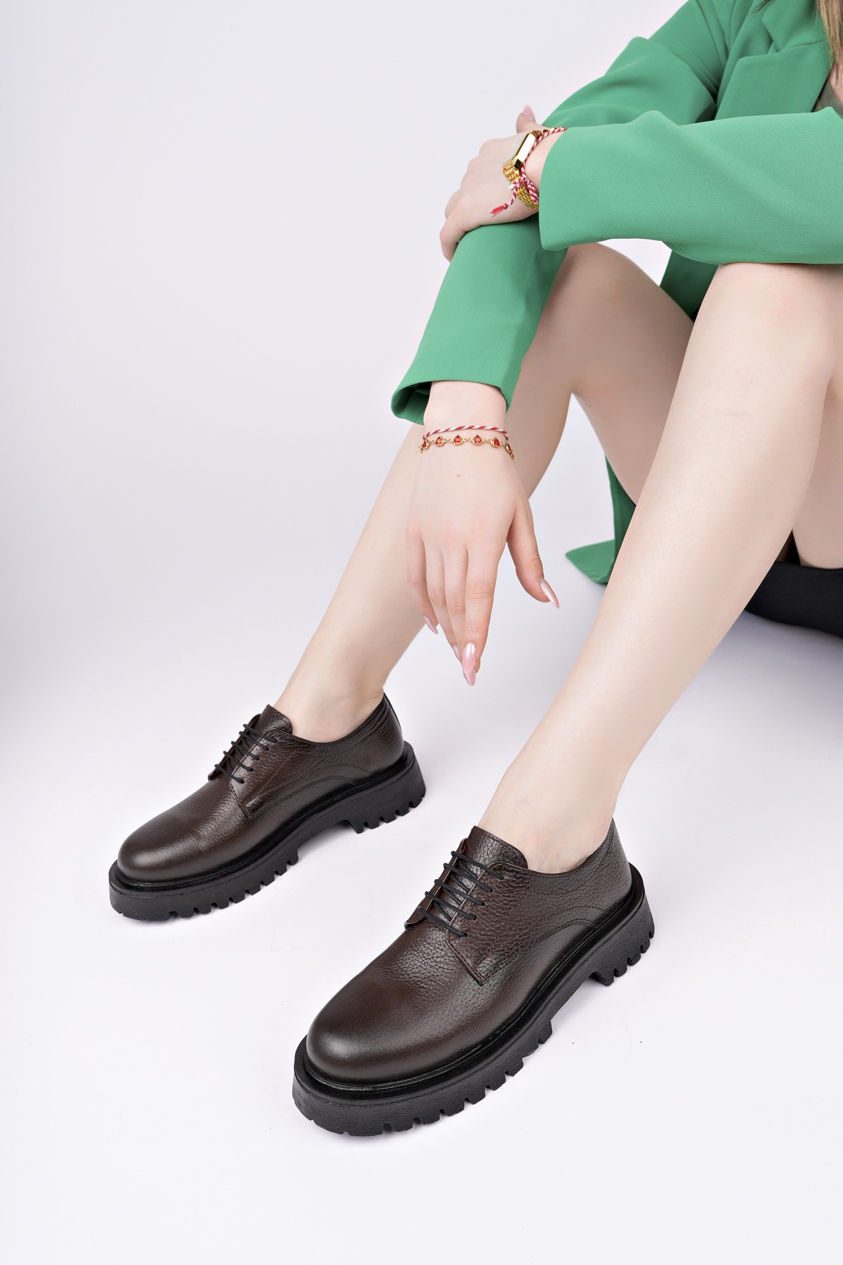 BLANCA Bağcıklı Hakiki Deri Kalın Taban Günlük Casual Makosen Kadın Loafer Ayakkabı - Görsel 6